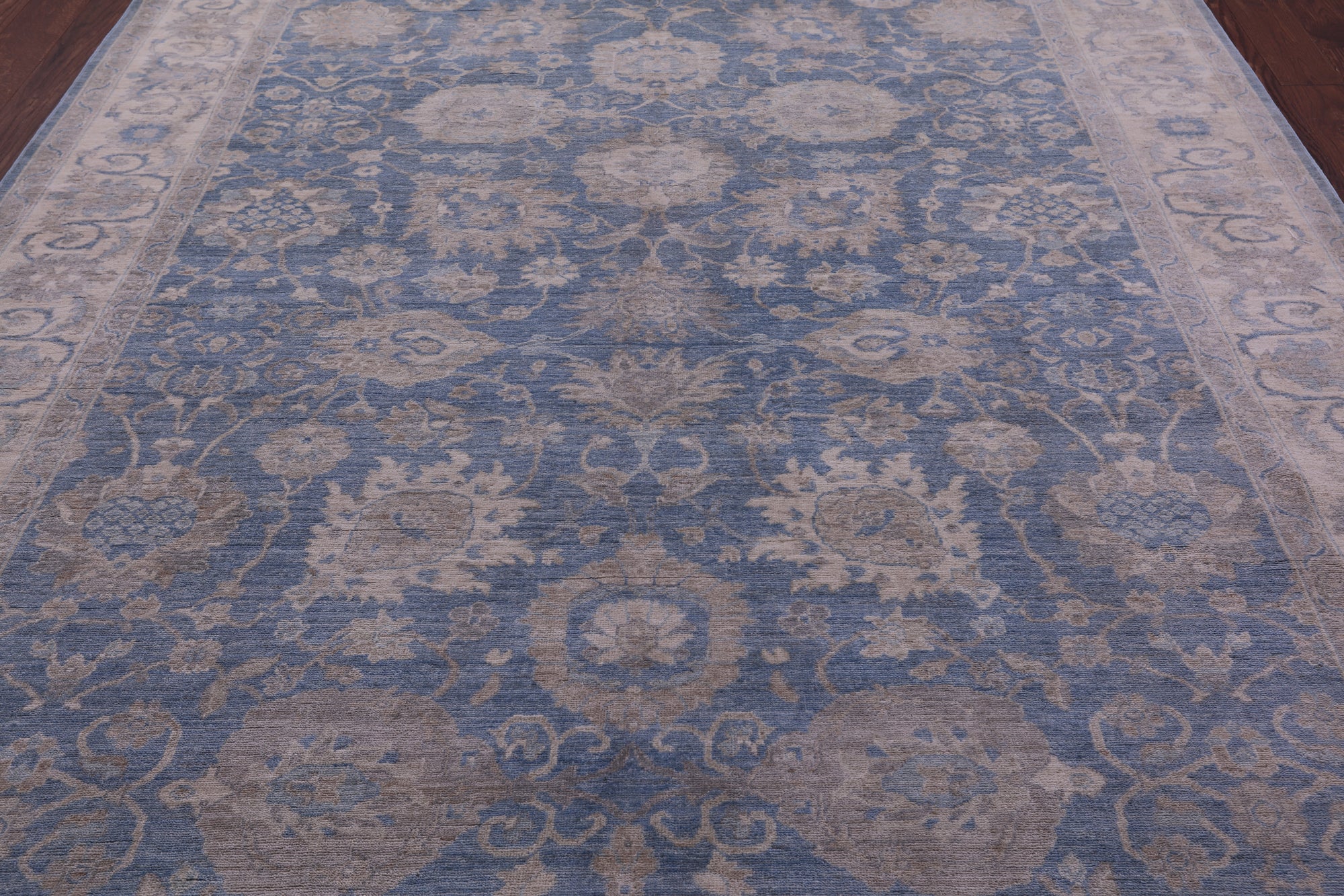 Blue Turkish Oushak Hand Knotted Wool Rug - 7' 11" X 9' 8" - Golden Nile