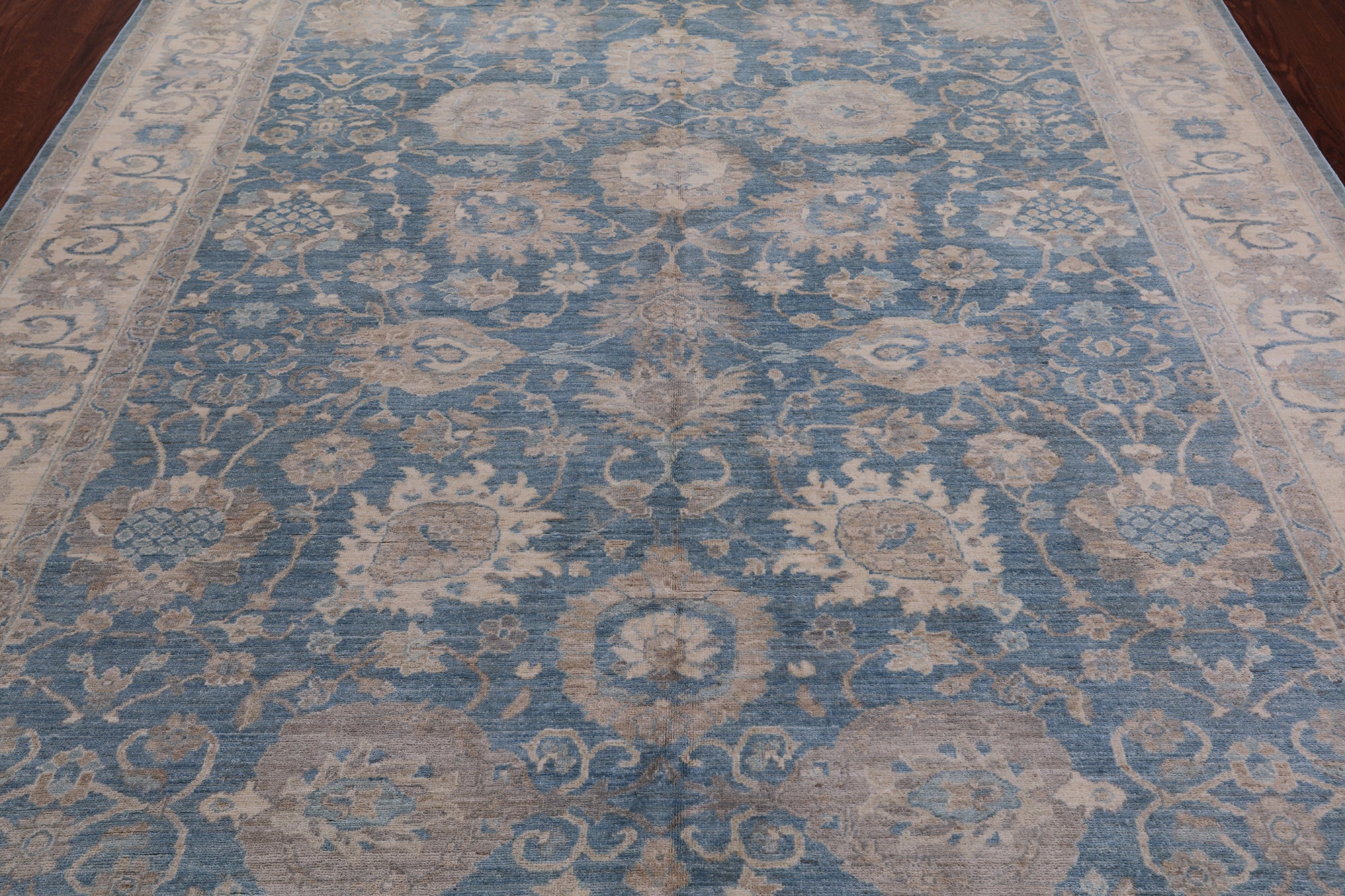 Blue Turkish Oushak Hand Knotted Wool Rug - 7' 11" X 9' 8"