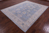 Blue Turkish Oushak Hand Knotted Wool Rug - 7' 11" X 9' 8" - Golden Nile