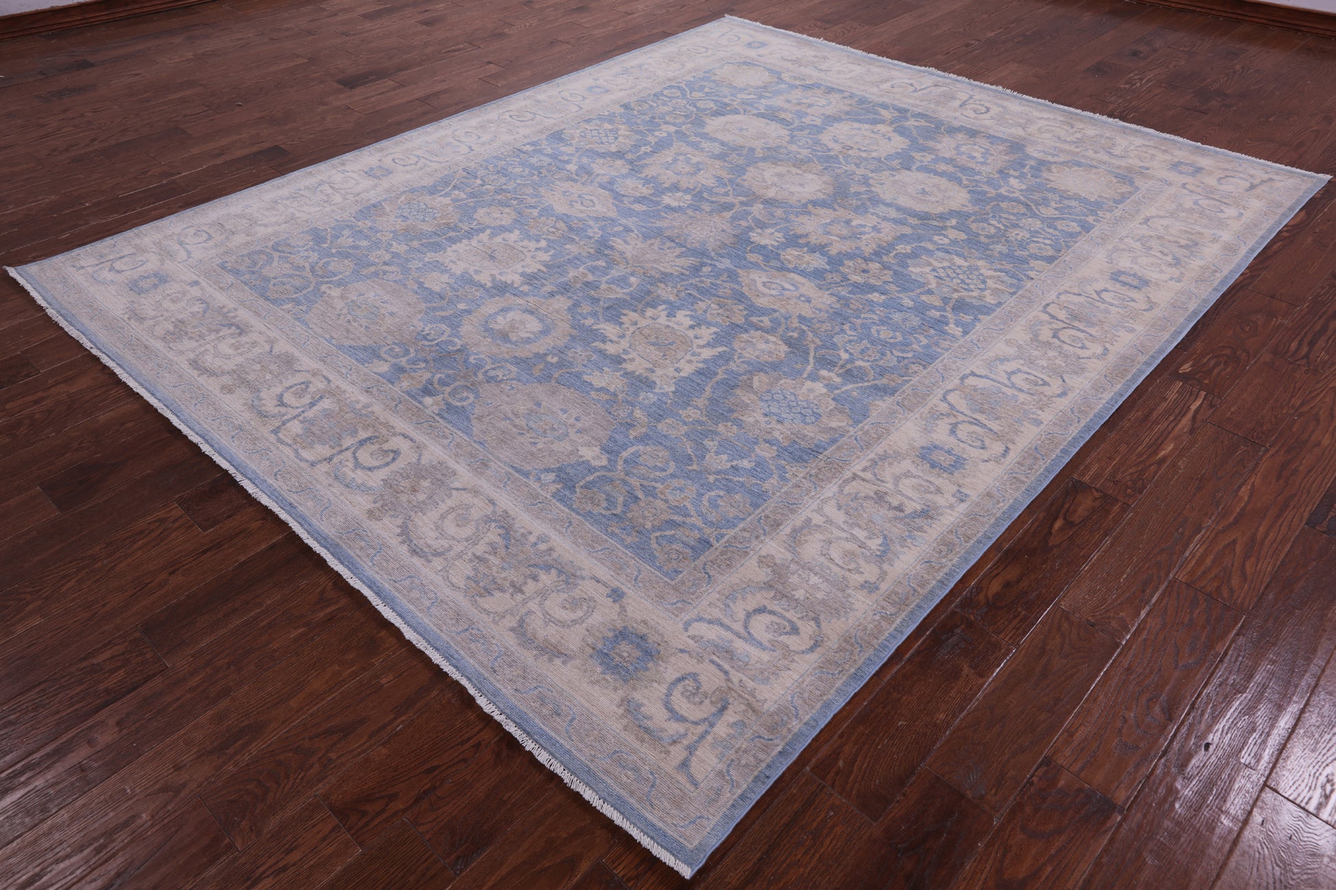 Blue Turkish Oushak Hand Knotted Wool Rug - 7' 11" X 9' 8" - Golden Nile