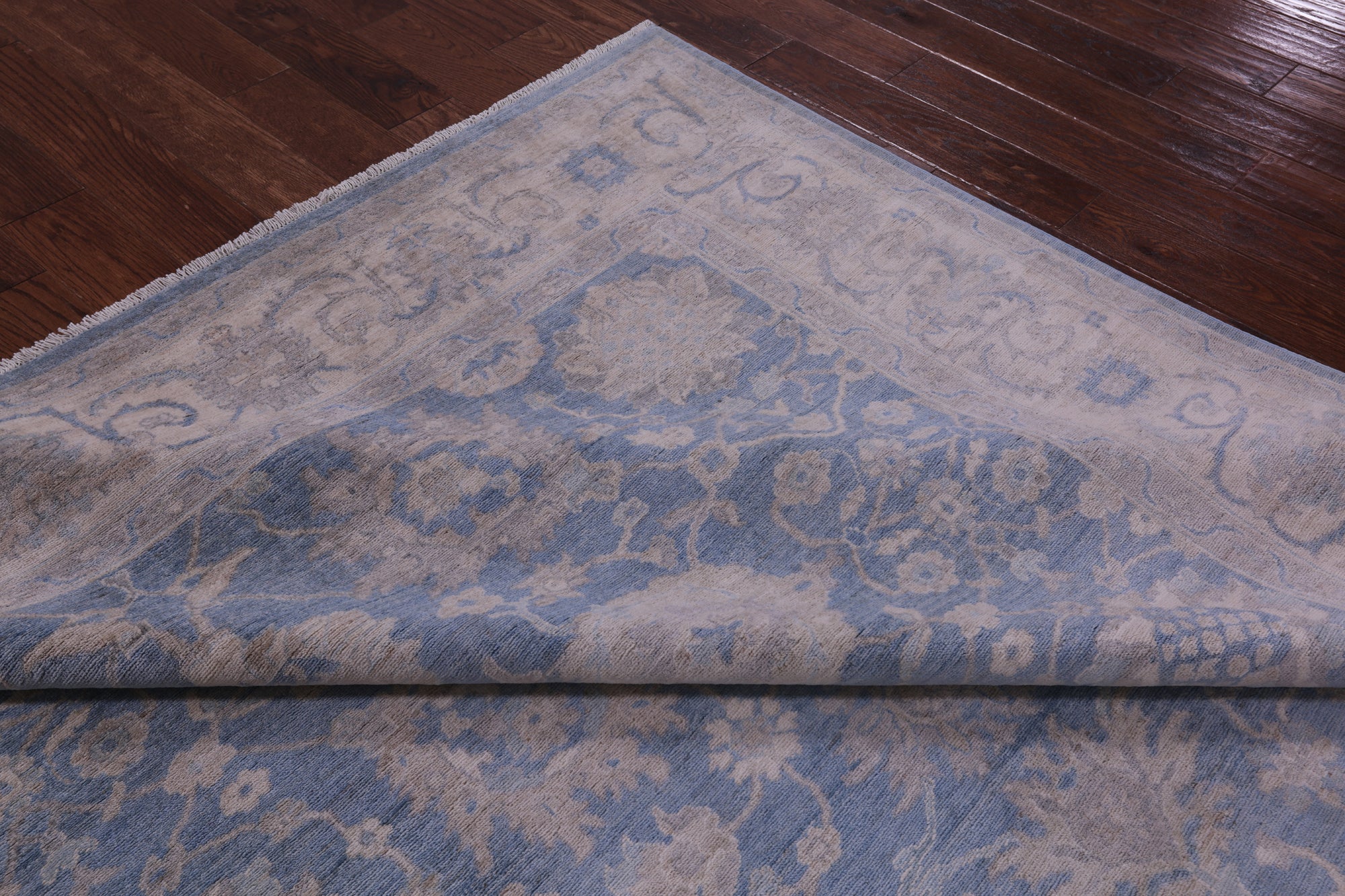 Blue Turkish Oushak Hand Knotted Wool Rug - 7' 11" X 9' 8" - Golden Nile
