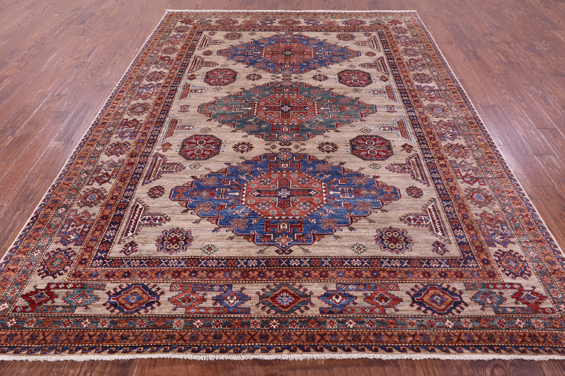 Super Kazak Hand Knotted Wool Rug - 8' 1" X 10' 5" - Golden Nile