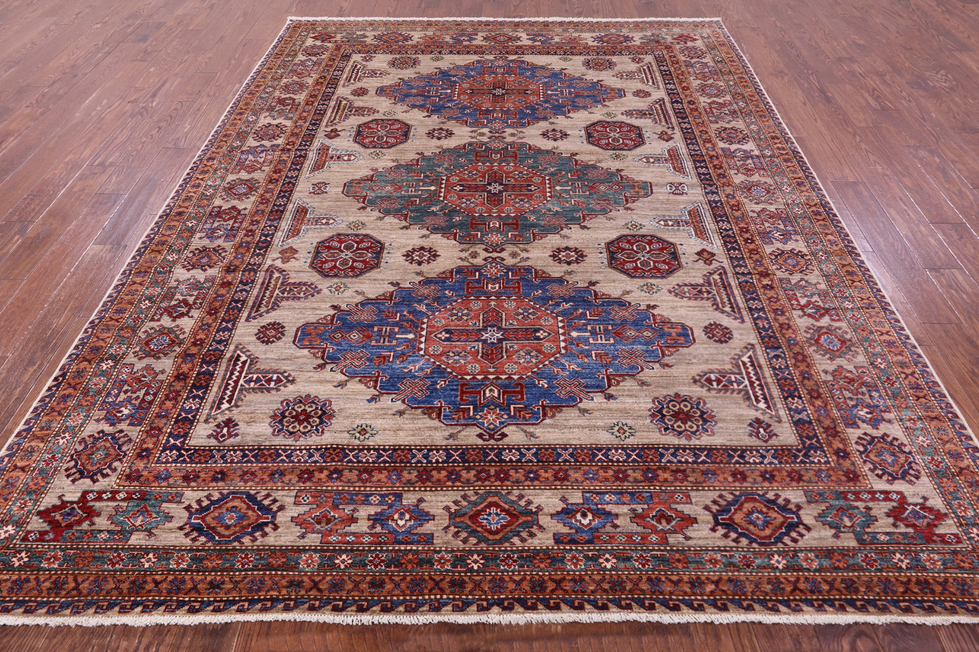 Super Kazak Hand Knotted Wool Rug - 8' 1" X 10' 5" - Golden Nile