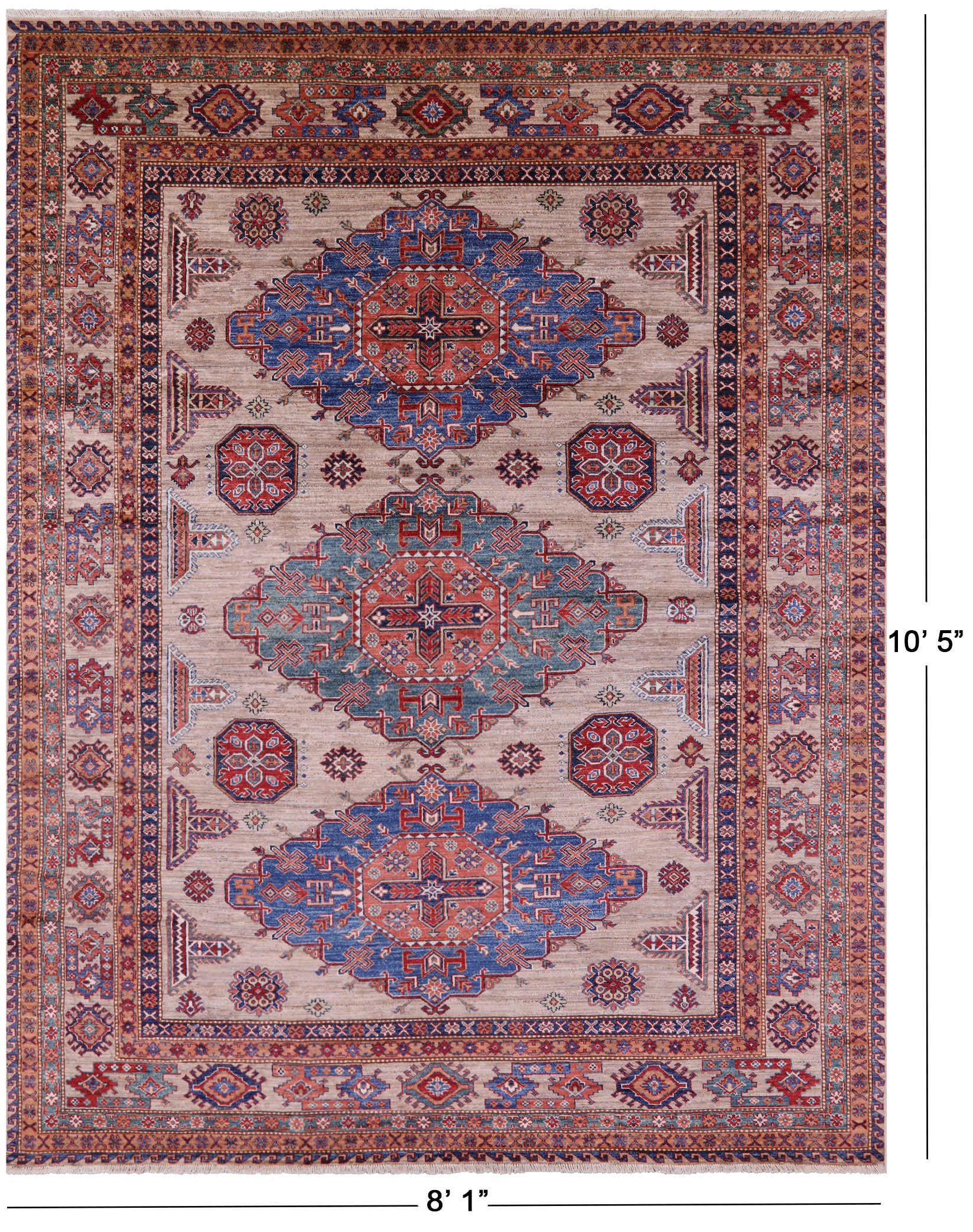 Super Kazak Hand Knotted Wool Rug - 8' 1" X 10' 5" - Golden Nile