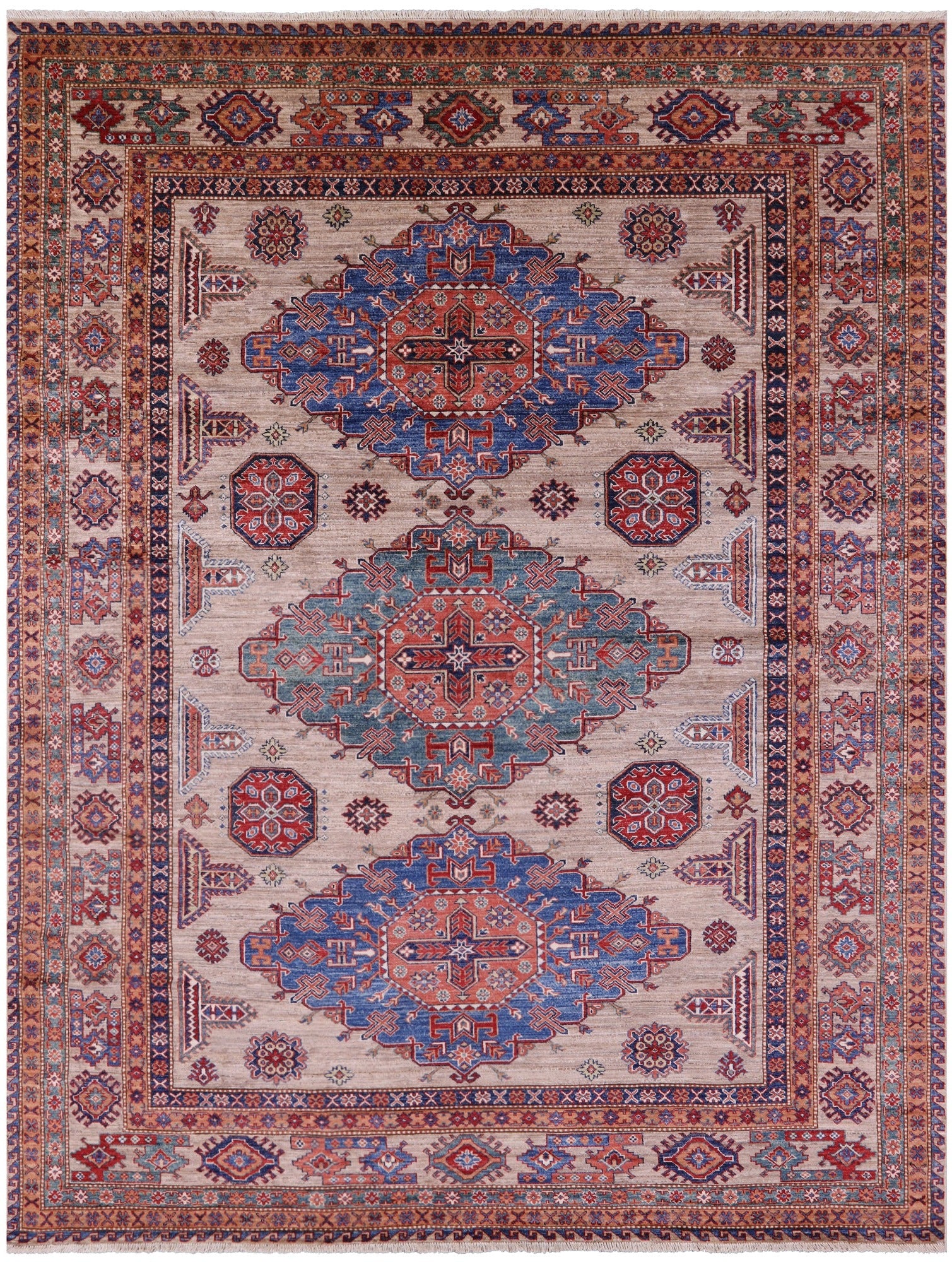 Super Kazak Hand Knotted Wool Rug - 8' 1" X 10' 5" - Golden Nile