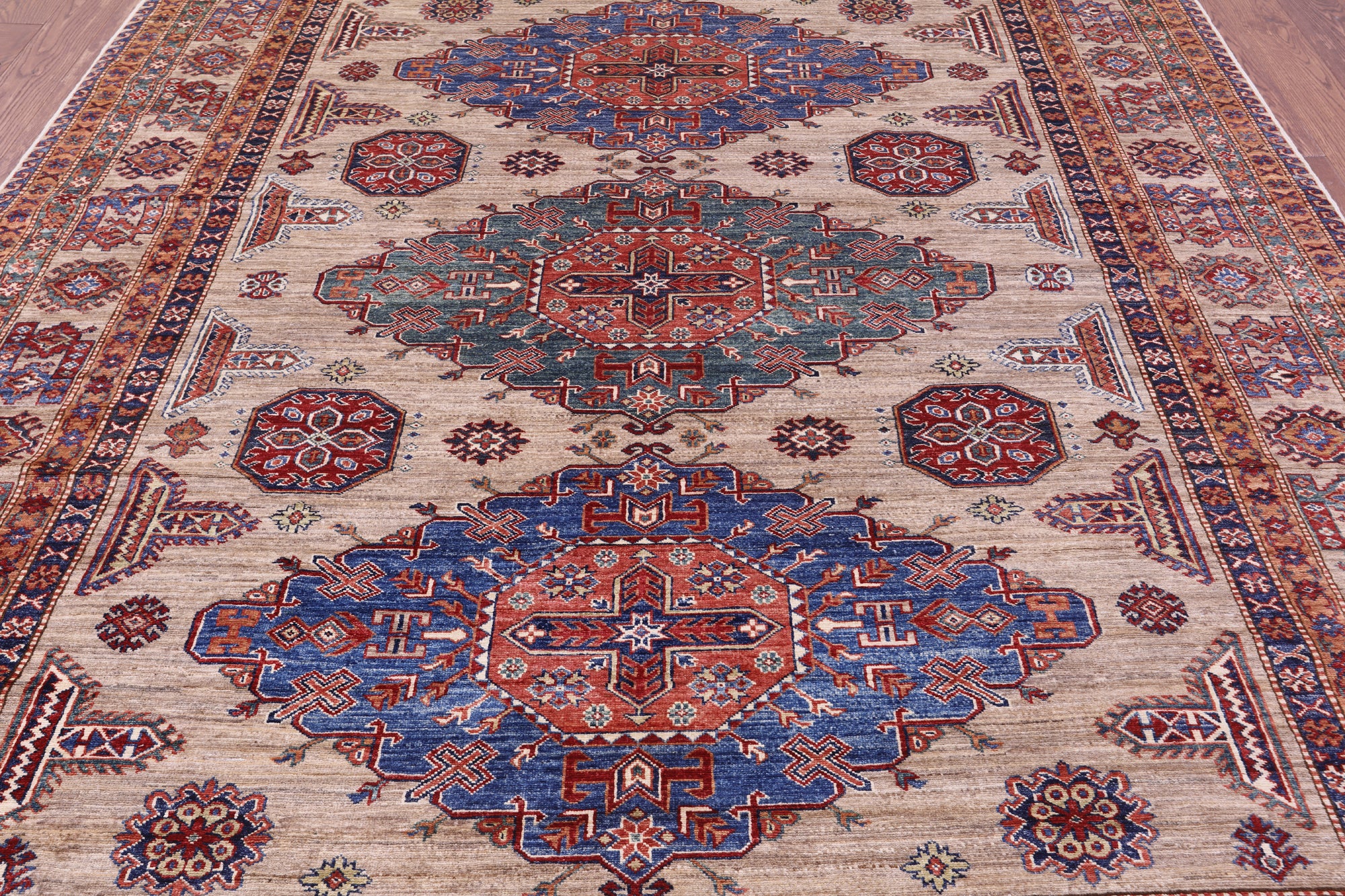 Super Kazak Hand Knotted Wool Rug - 8' 1" X 10' 5" - Golden Nile