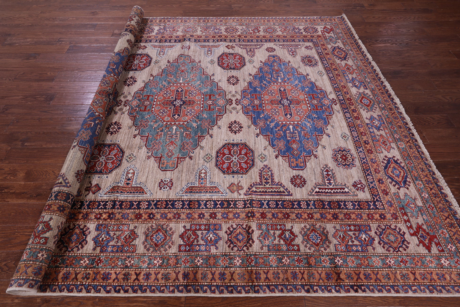 Super Kazak Hand Knotted Wool Rug - 8' 1" X 10' 5" - Golden Nile