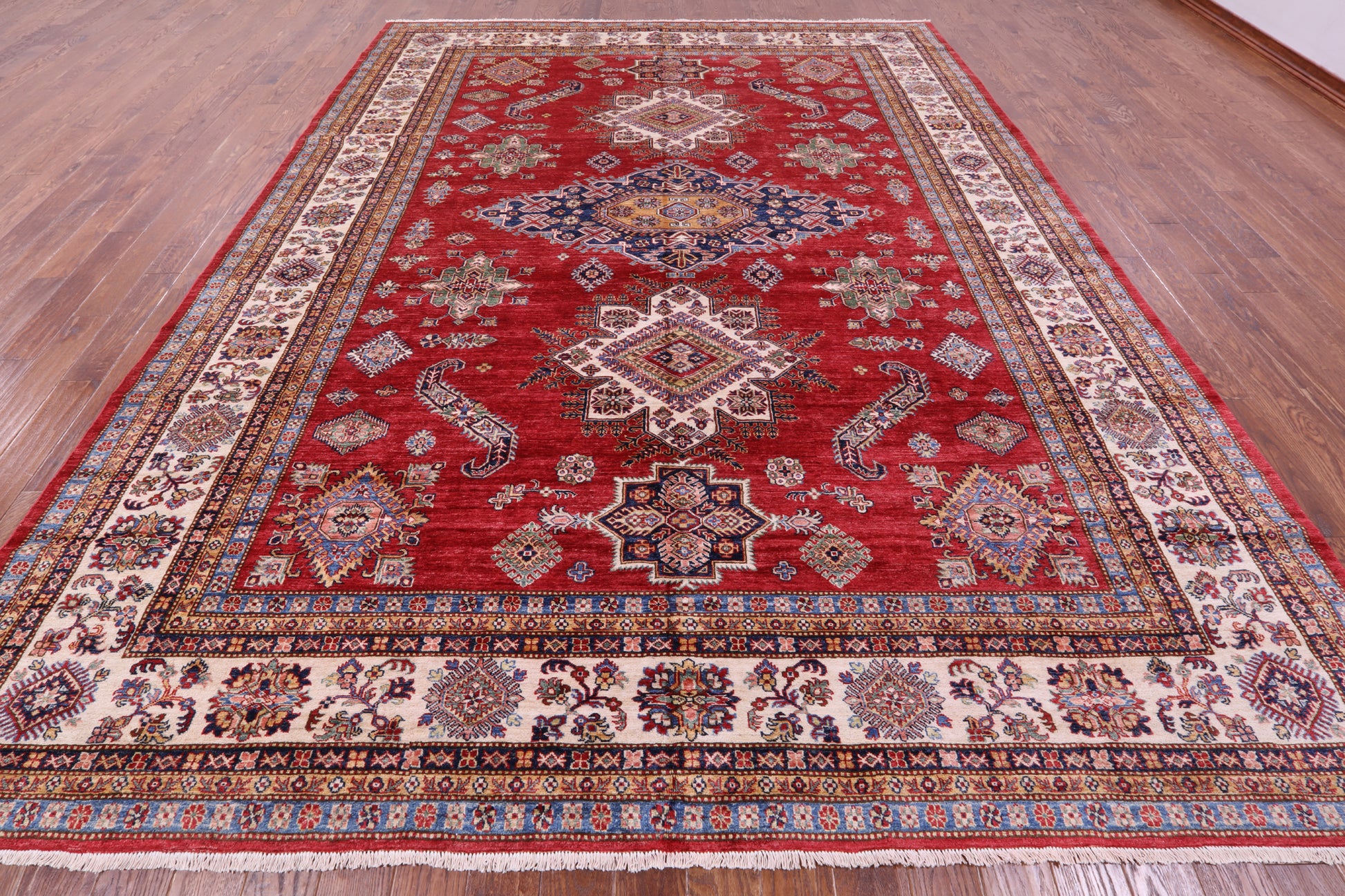 Red Super Kazak Hand Knotted Wool Rug - 10' 4" X 13' 3" - Golden Nile