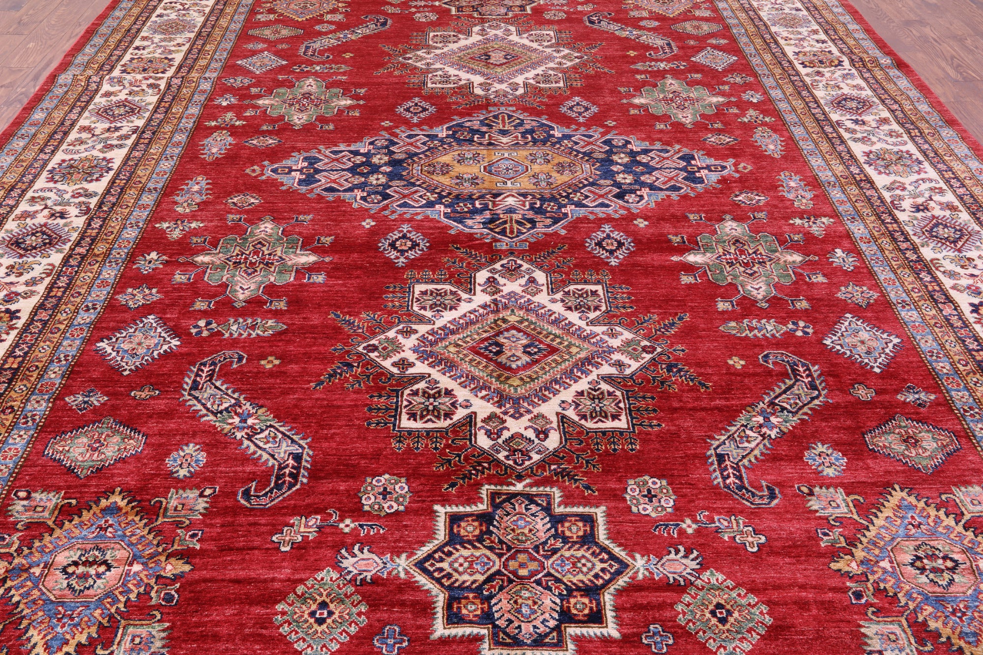 Red Super Kazak Hand Knotted Wool Rug - 10' 4" X 13' 3" - Golden Nile