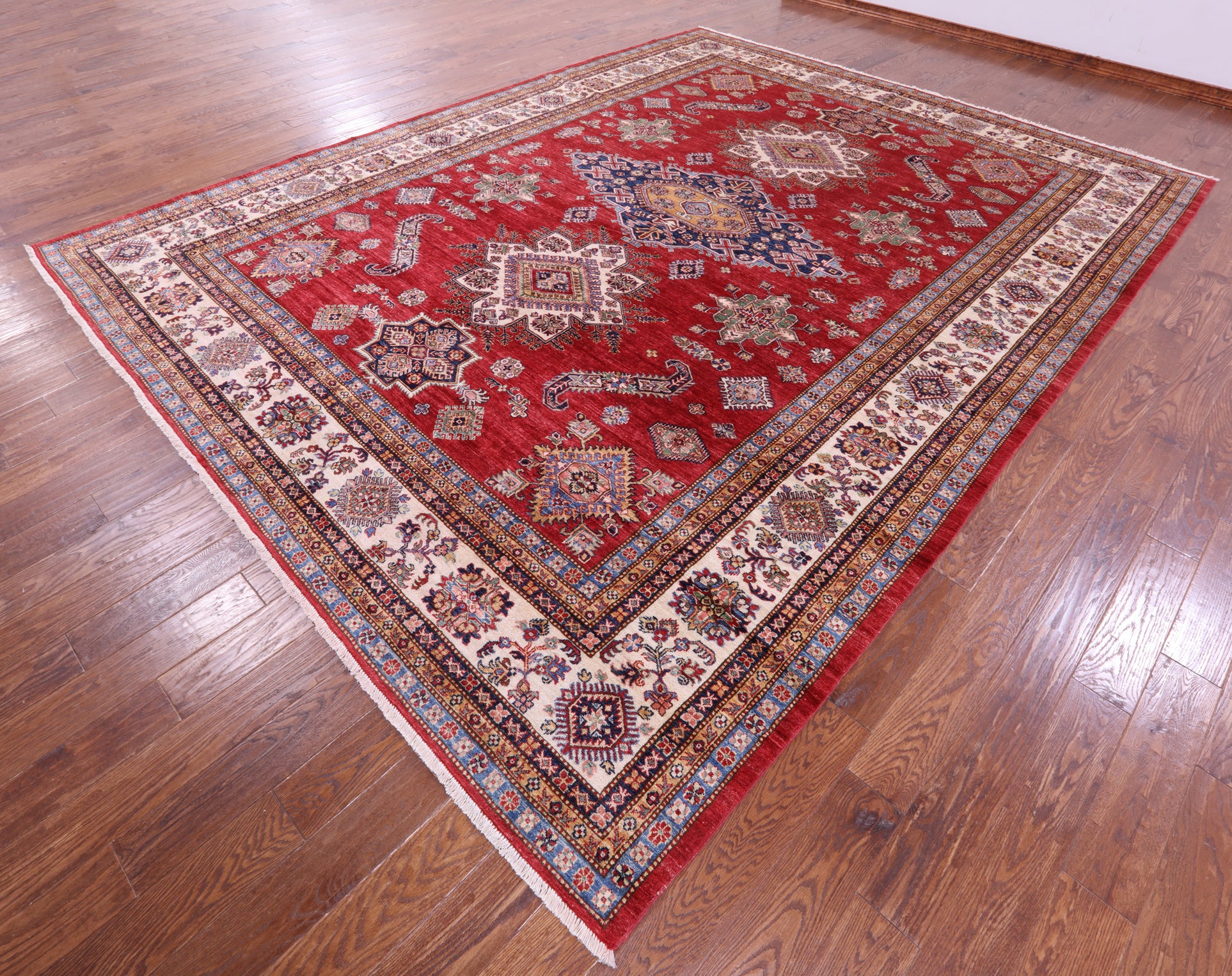 Red Super Kazak Hand Knotted Wool Rug - 10' 4" X 13' 3" - Golden Nile