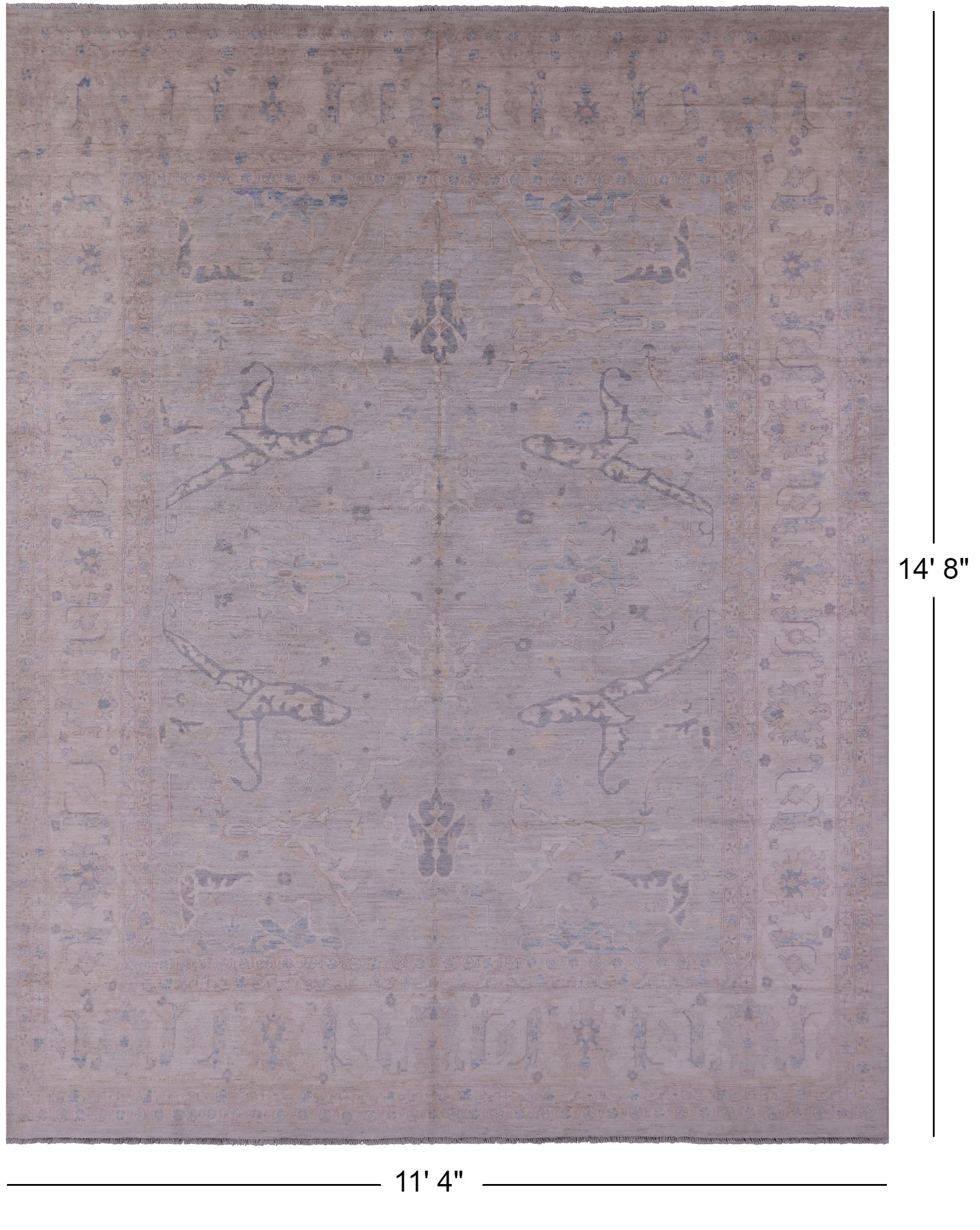 Grey Turkish Oushak Hand Knotted Wool Rug - 11' 4" X 14' 8" - Golden Nile
