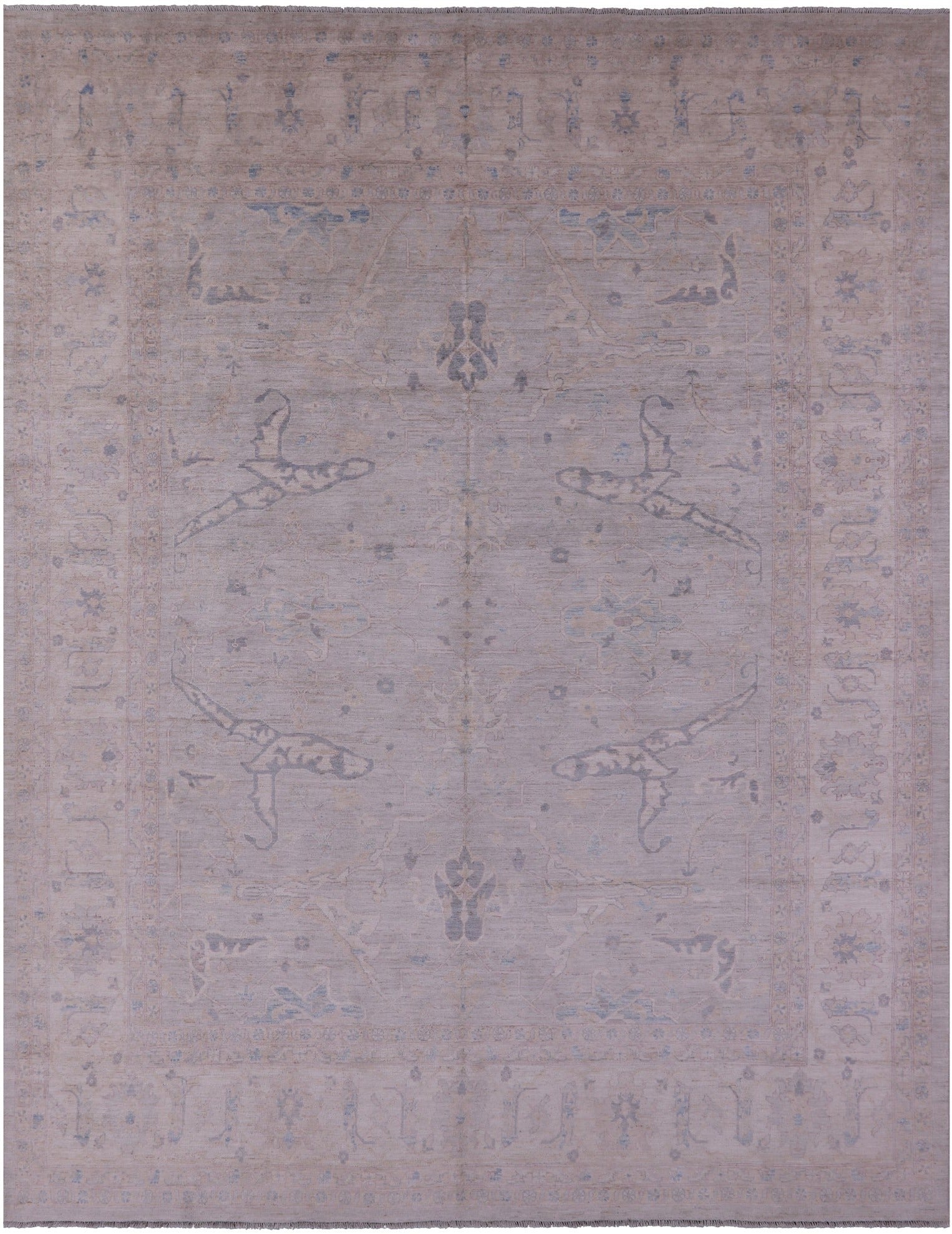 Grey Turkish Oushak Hand Knotted Wool Rug - 11' 4" X 14' 8" - Golden Nile