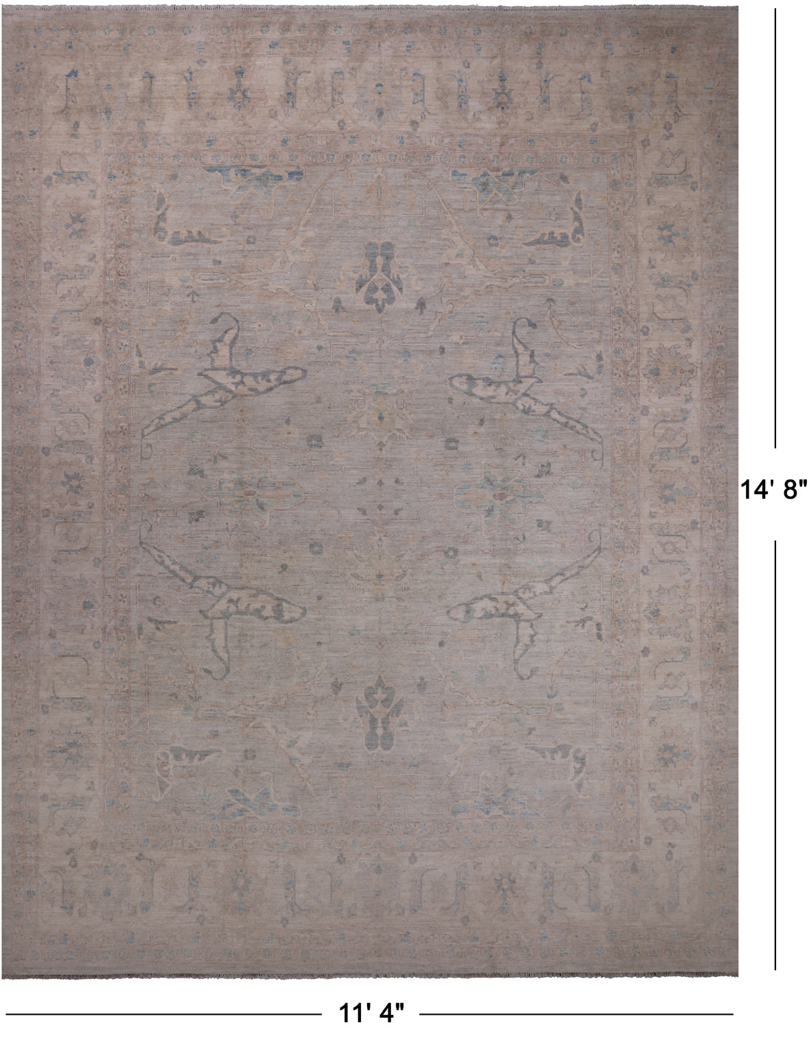 Grey Turkish Oushak Hand Knotted Wool Rug - 11' 4" X 14' 8"