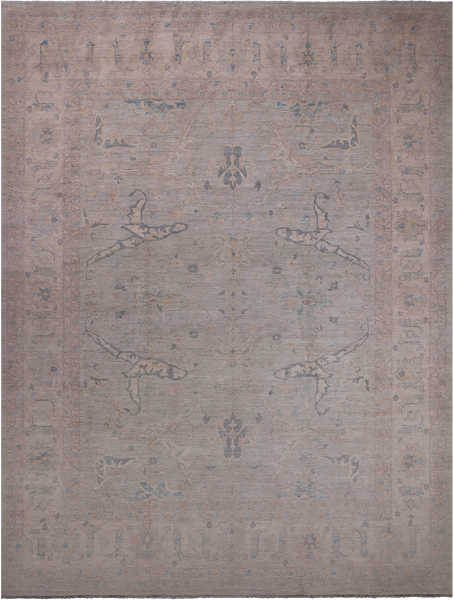 Grey Turkish Oushak Hand Knotted Wool Rug - 11' 4" X 14' 8"