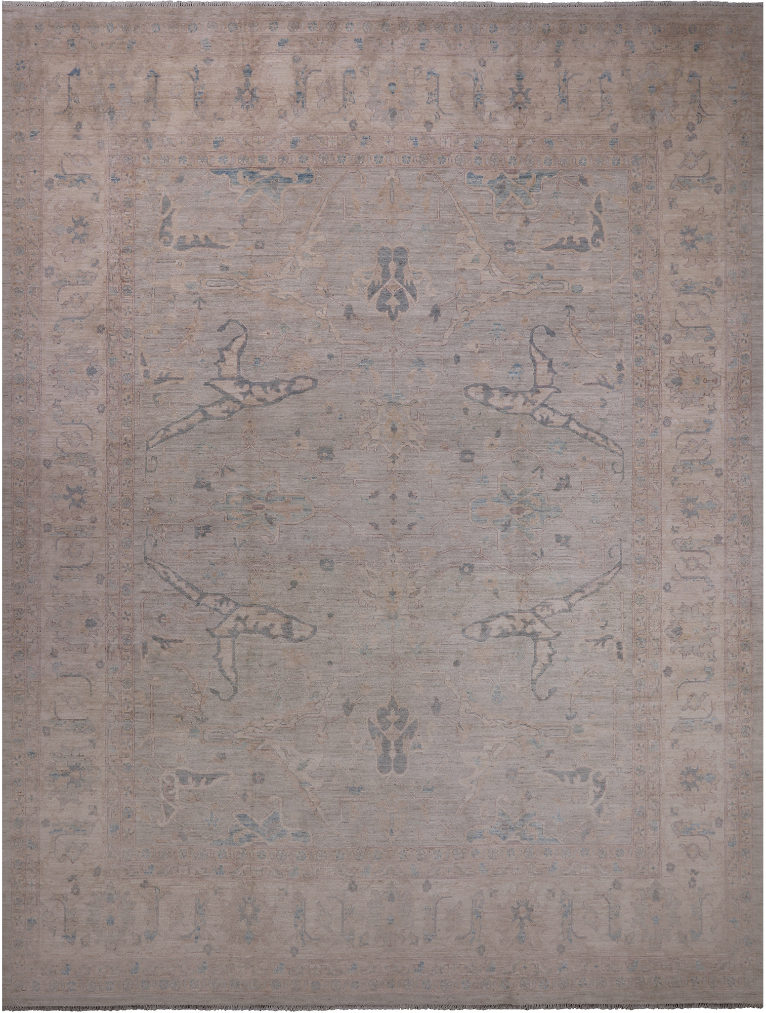 Grey Turkish Oushak Hand Knotted Wool Rug - 11' 4" X 14' 8"