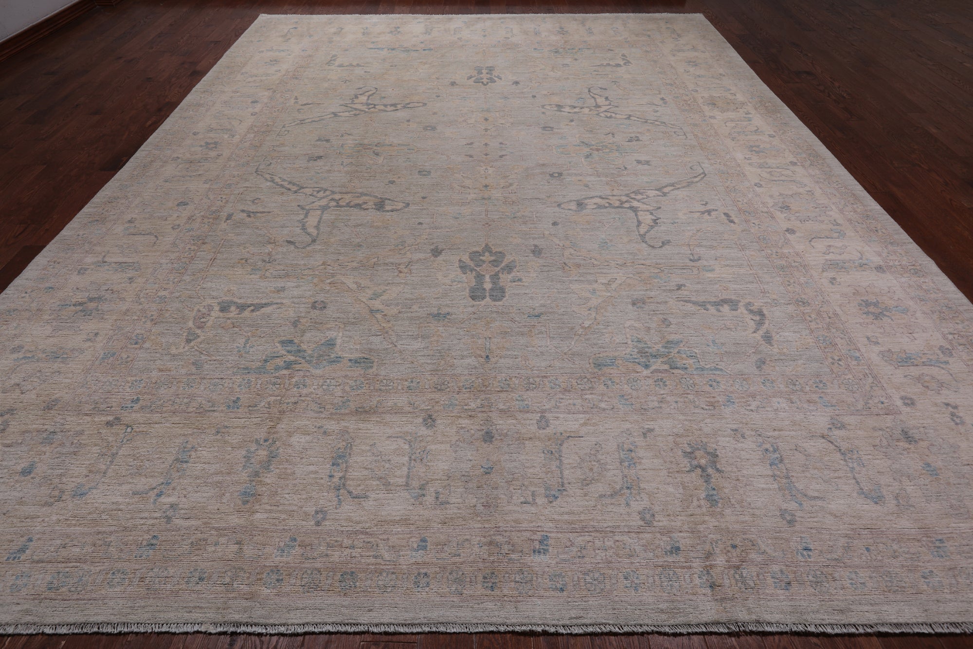 Grey Turkish Oushak Hand Knotted Wool Rug - 11' 4" X 14' 8"