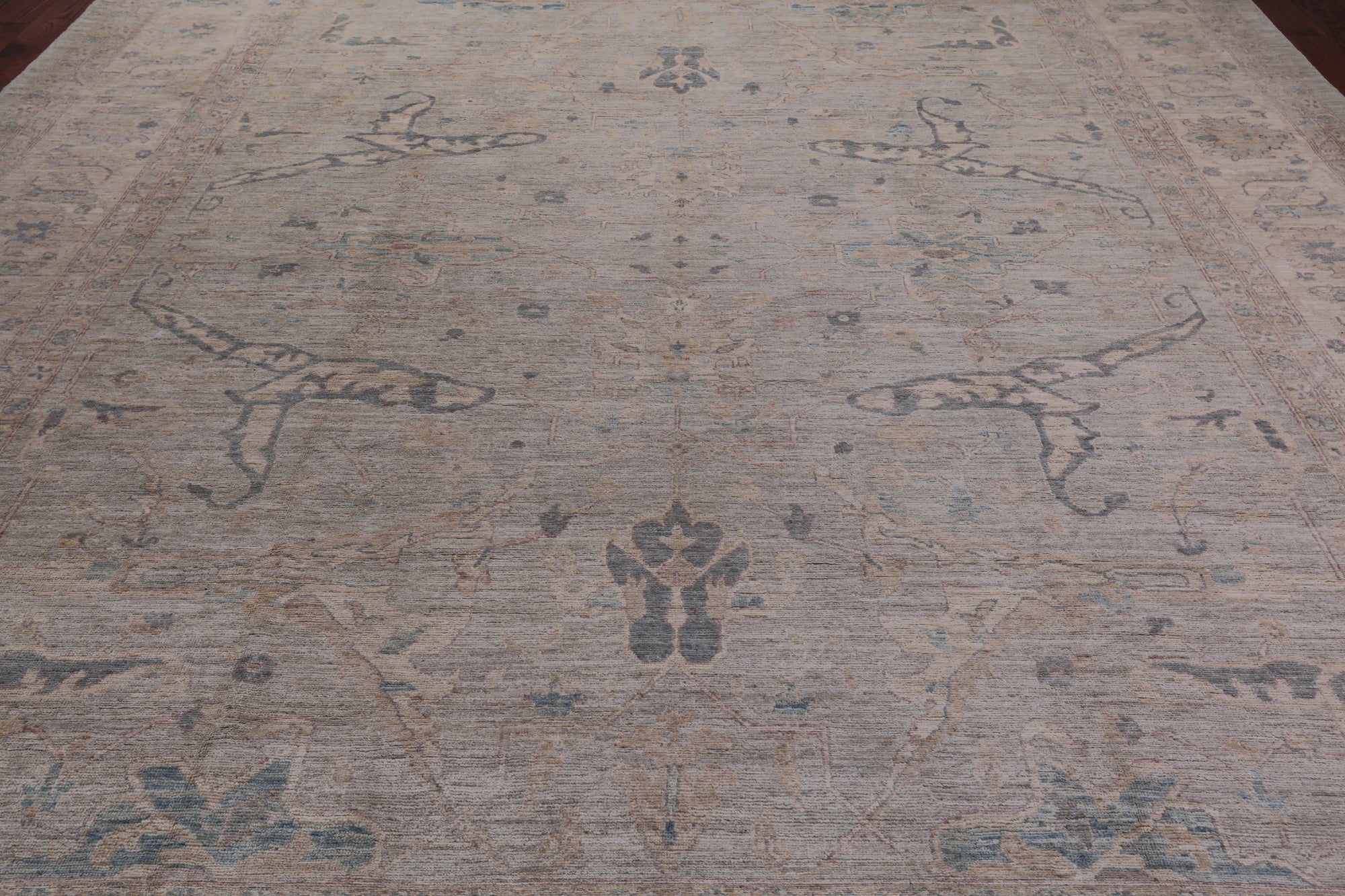Grey Turkish Oushak Hand Knotted Wool Rug - 11' 4" X 14' 8"