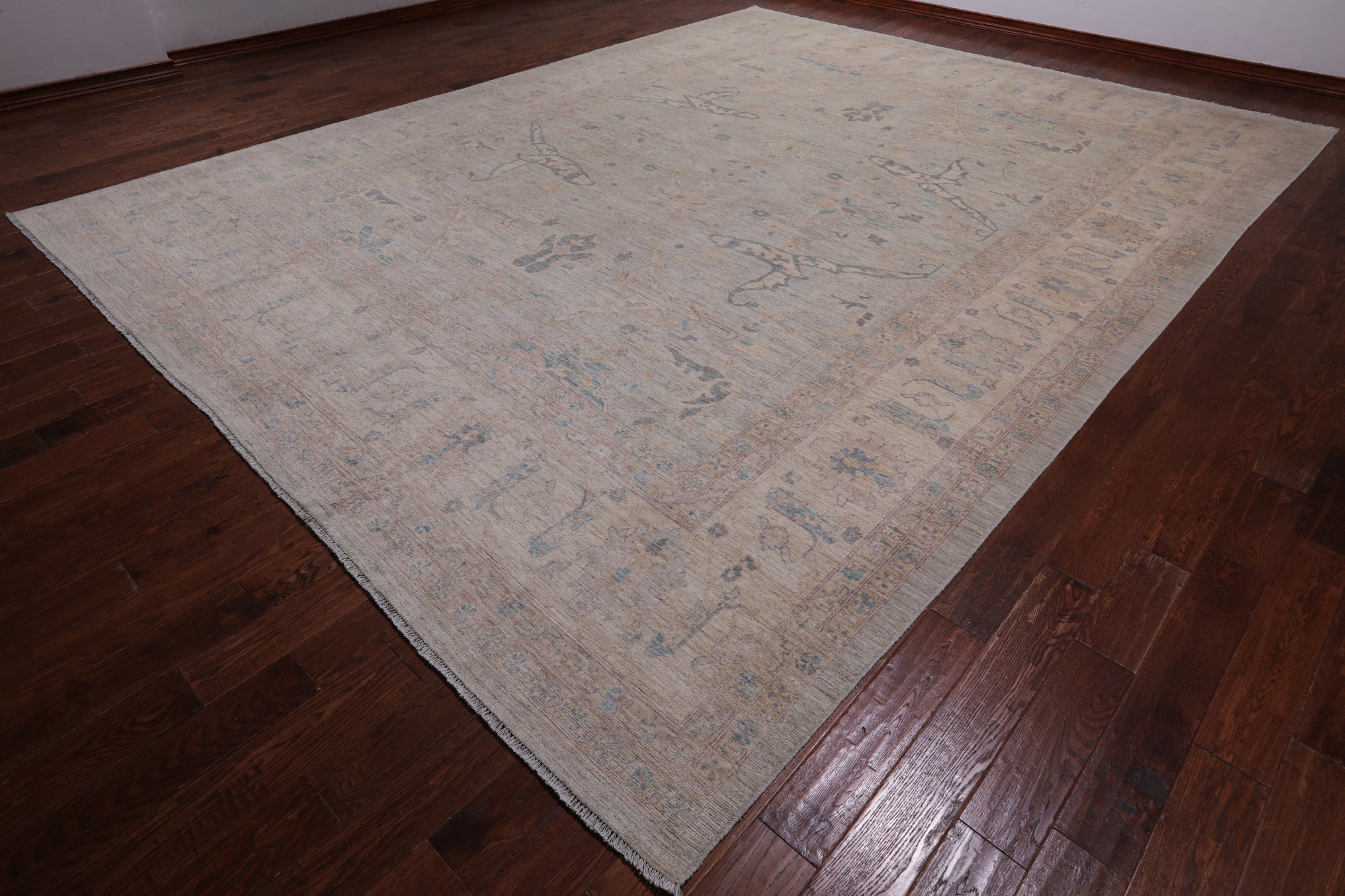 Grey Turkish Oushak Hand Knotted Wool Rug - 11' 4" X 14' 8"