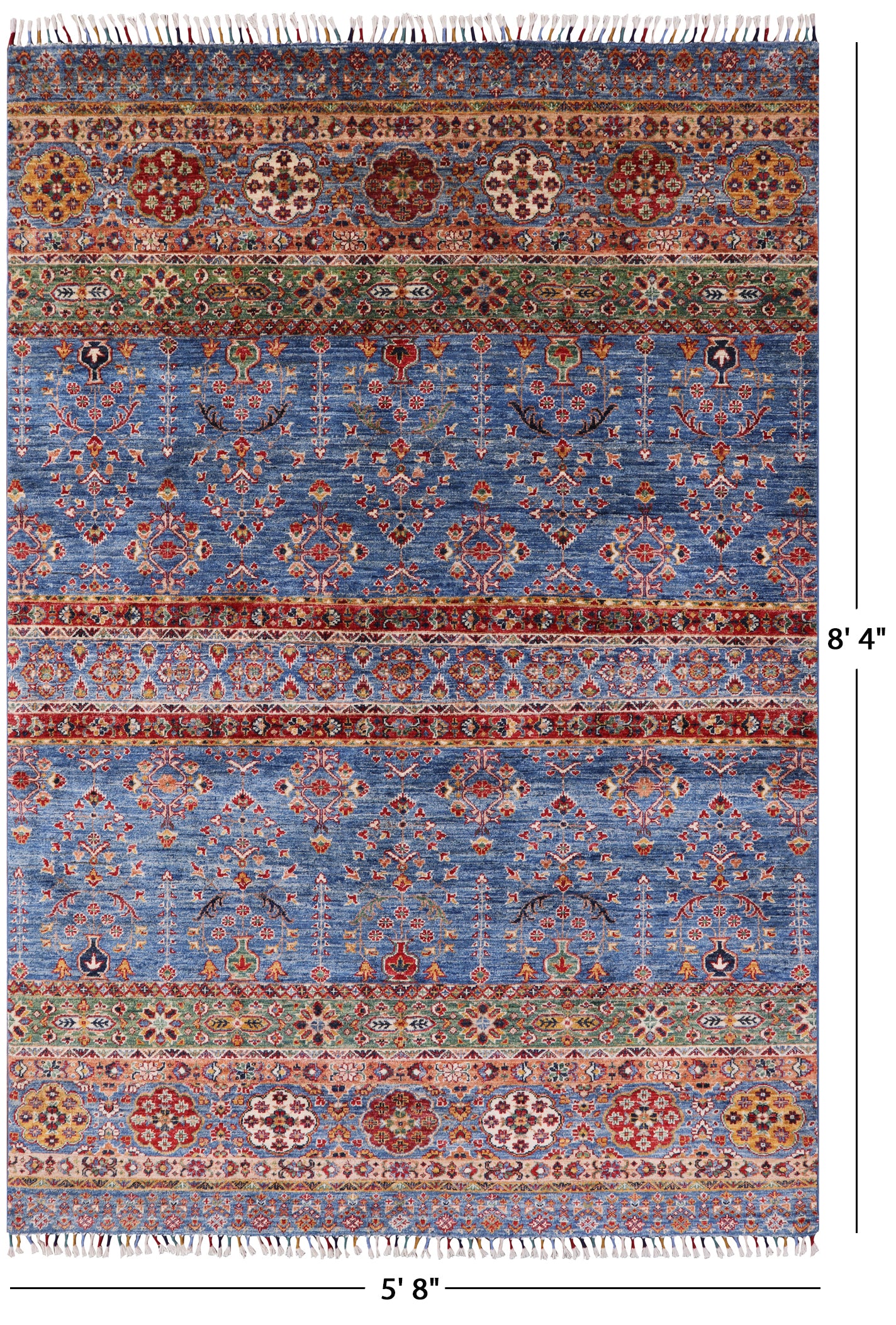 Blue Tribal Persian Gabbeh Hand Knotted Wool Area Rug - 5' 8" X 8' 4" - Golden Nile