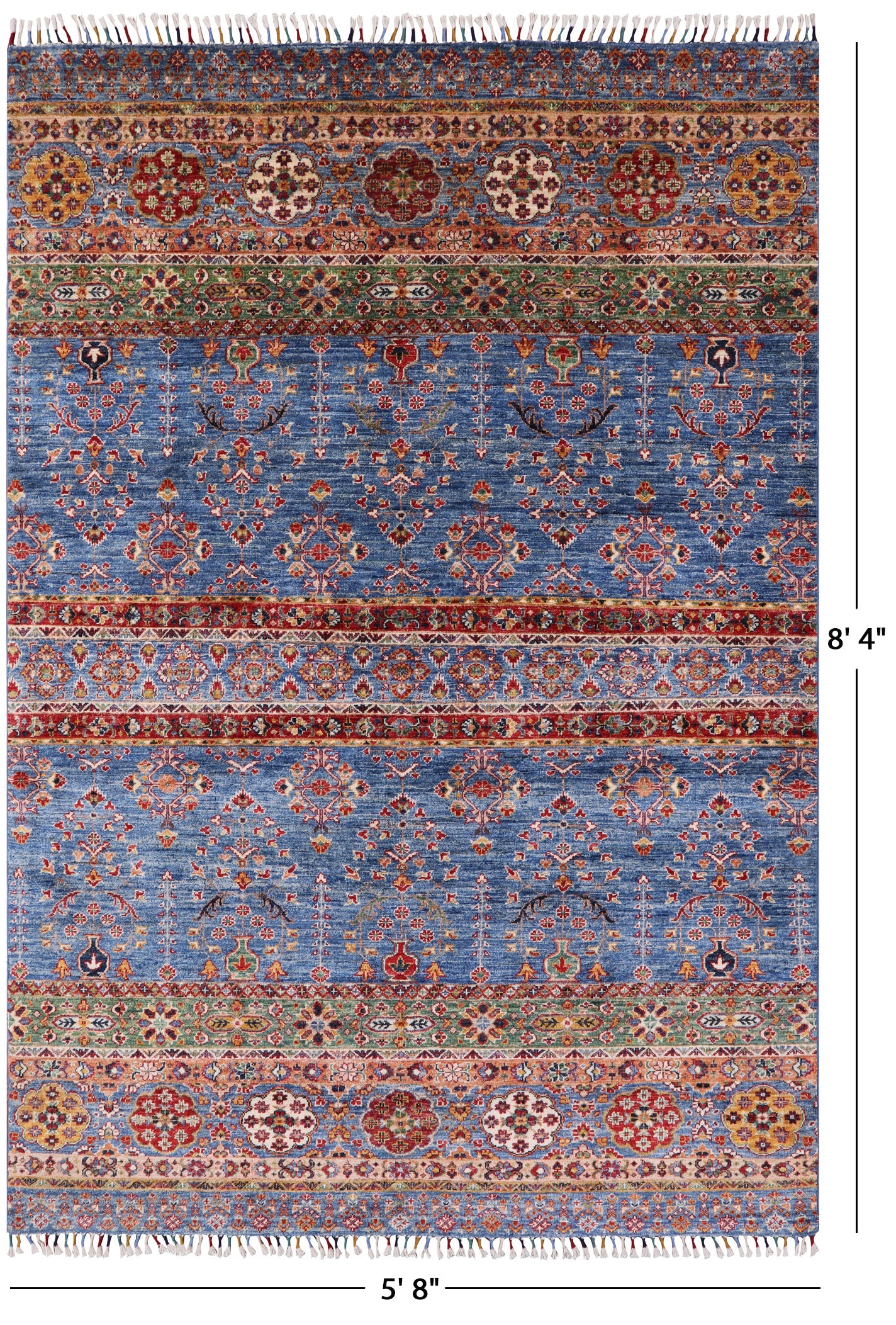 Blue Tribal Persian Gabbeh Hand Knotted Wool Area Rug - 5' 8" X 8' 4" - Golden Nile