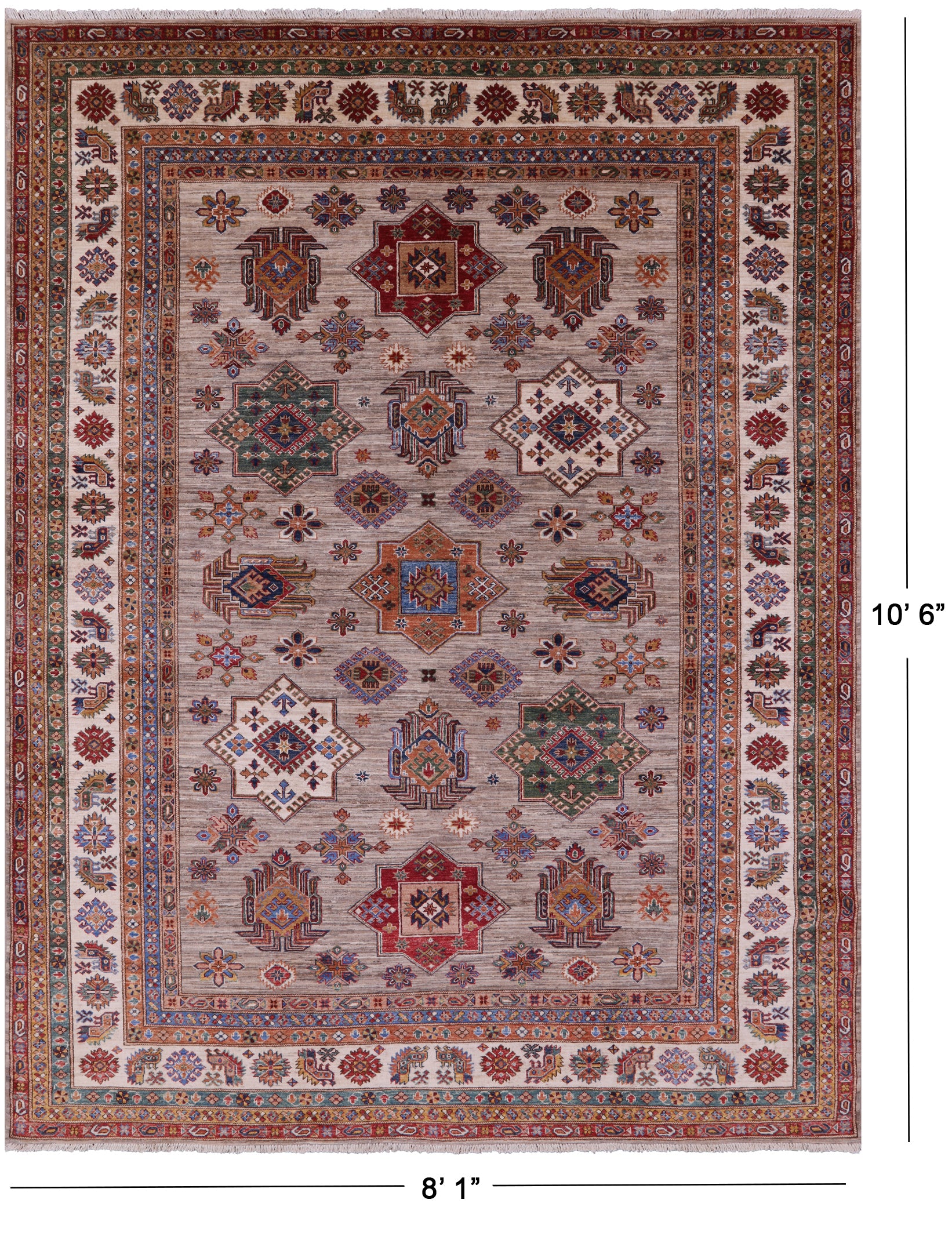 Super Kazak Handmade Wool Rug - 8' 1" X 10' 6" - Golden Nile