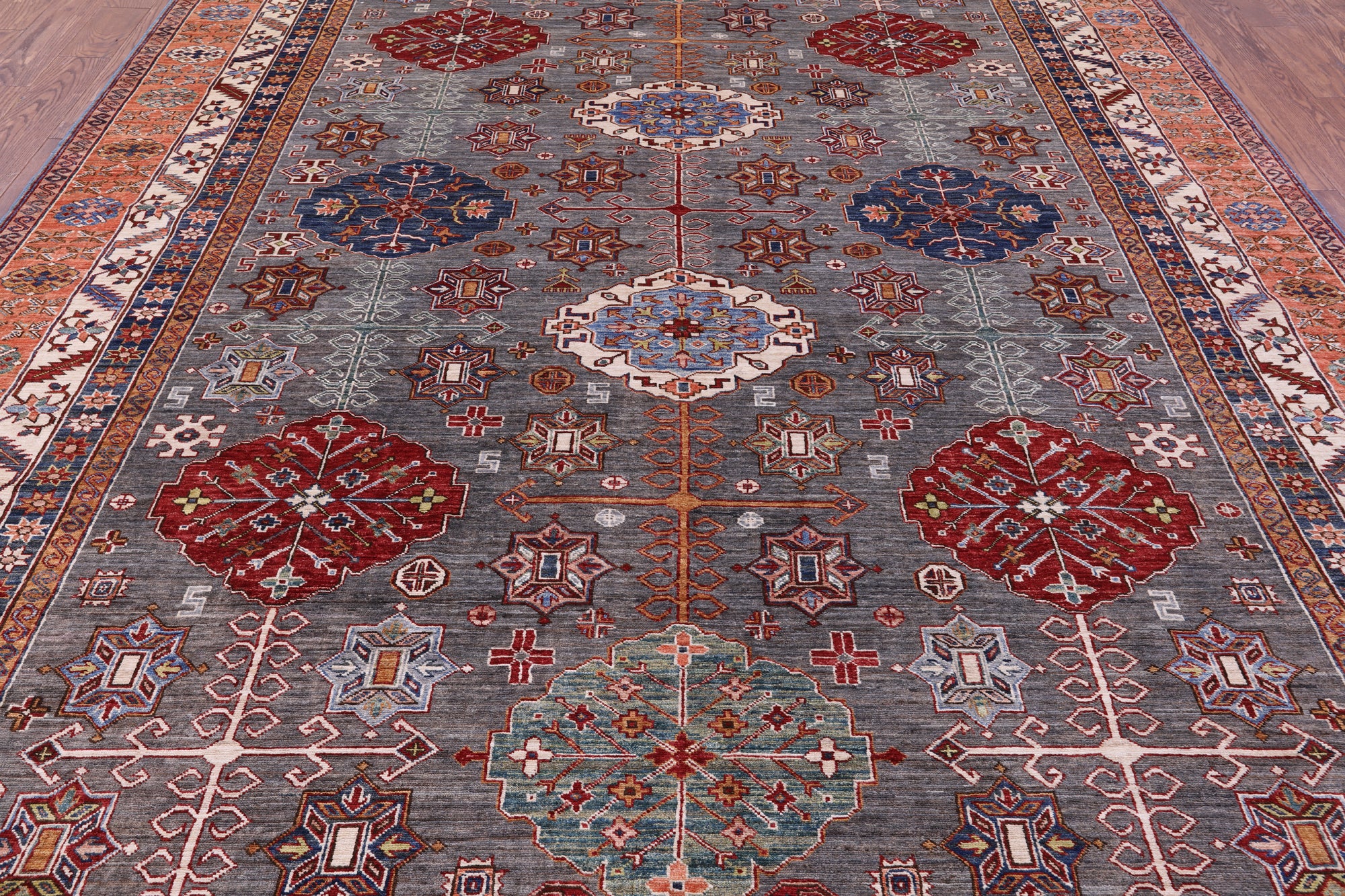 Super Kazak Hand Knotted Wool Rug - 8' 11" X 12' 1" - Golden Nile