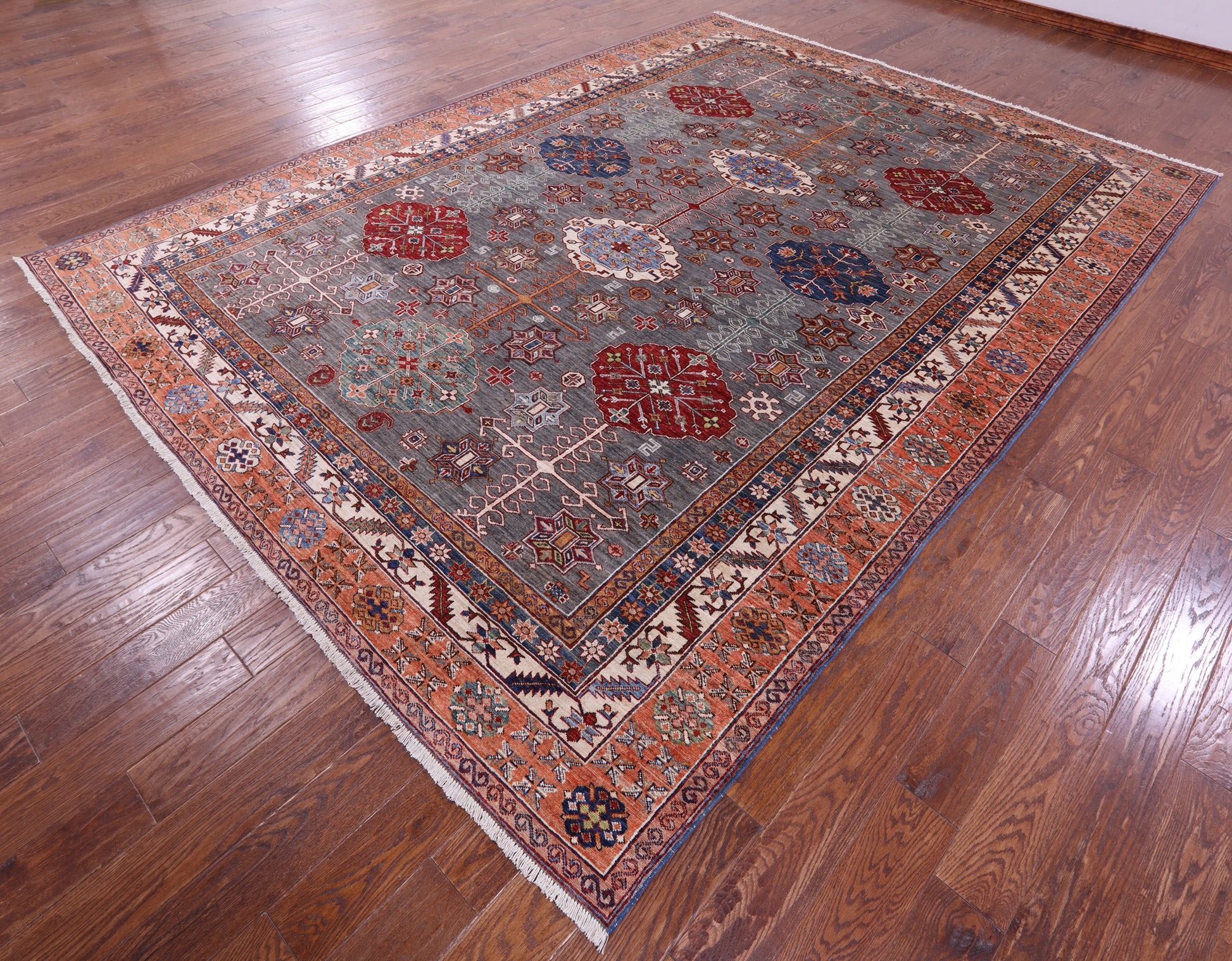 Super Kazak Hand Knotted Wool Rug - 8' 11" X 12' 1" - Golden Nile