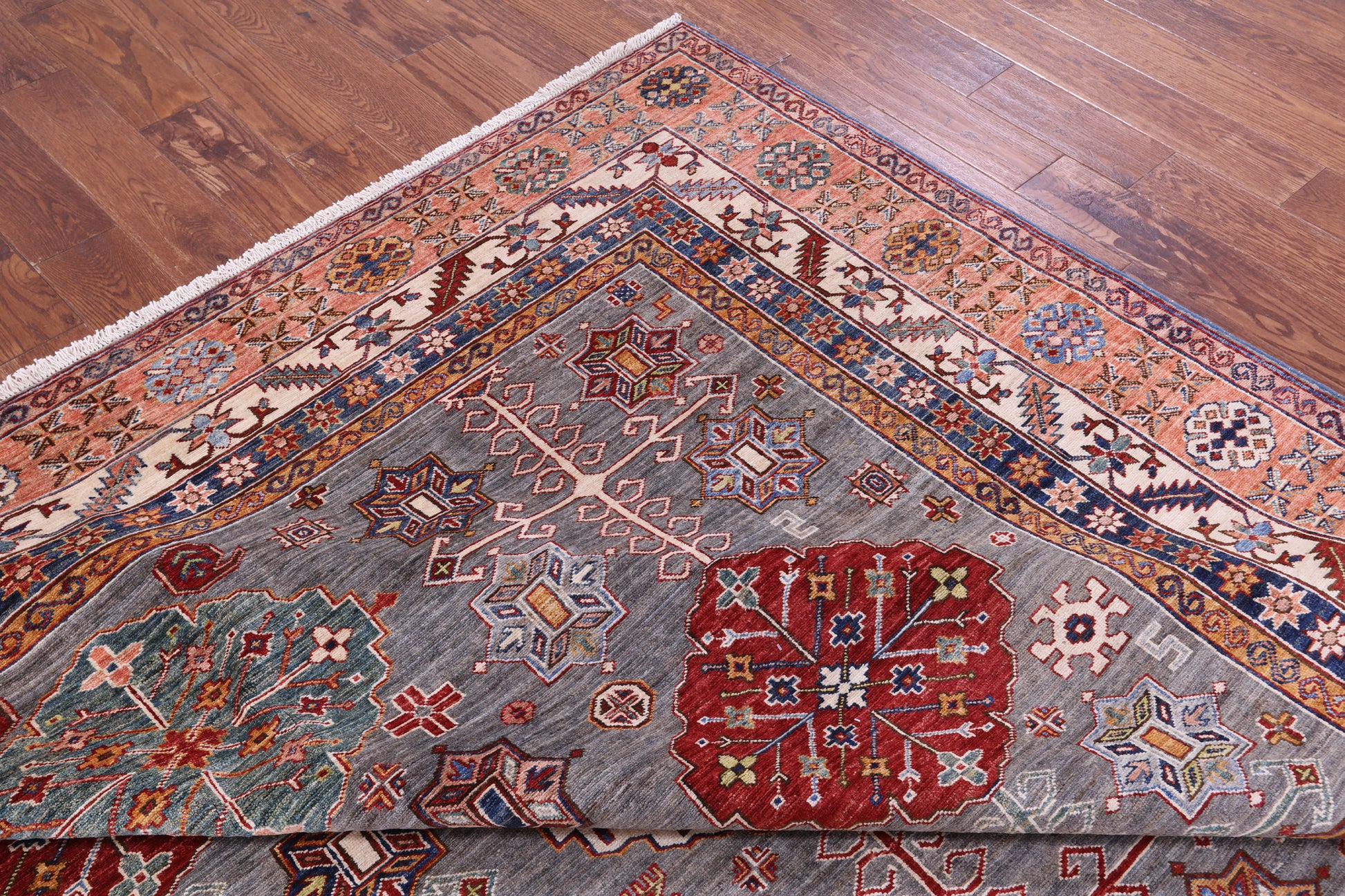 Super Kazak Hand Knotted Wool Rug - 8' 11" X 12' 1" - Golden Nile