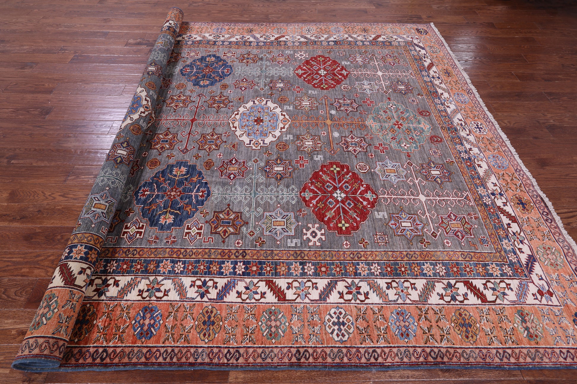 Super Kazak Hand Knotted Wool Rug - 8' 11" X 12' 1" - Golden Nile