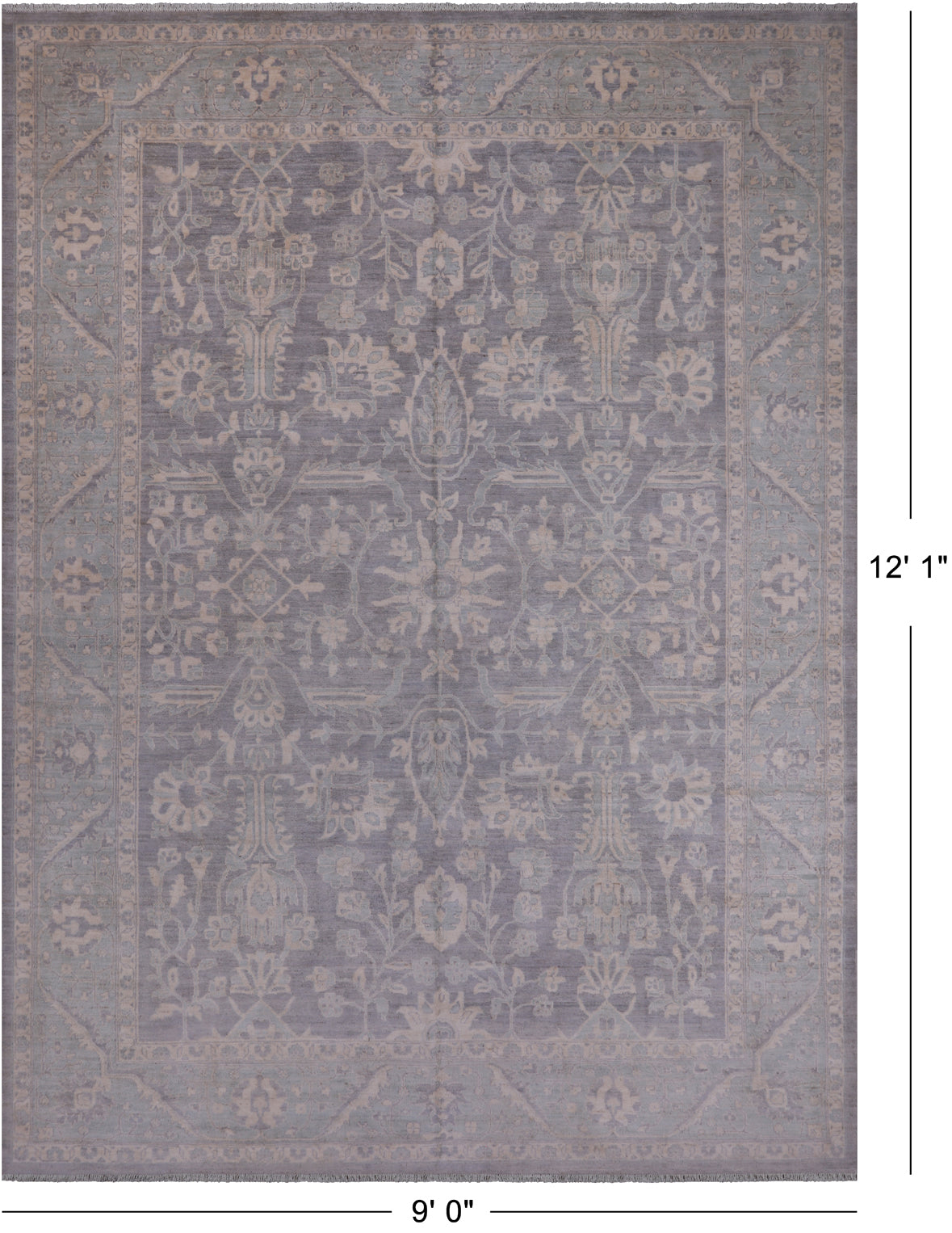 Grey Turkish Oushak Hand Knotted Wool Rug - 9' 0" X 12' 1"