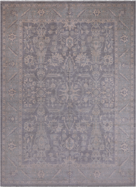 Grey Turkish Oushak Hand Knotted Wool Rug - 9' 0" X 12' 1"