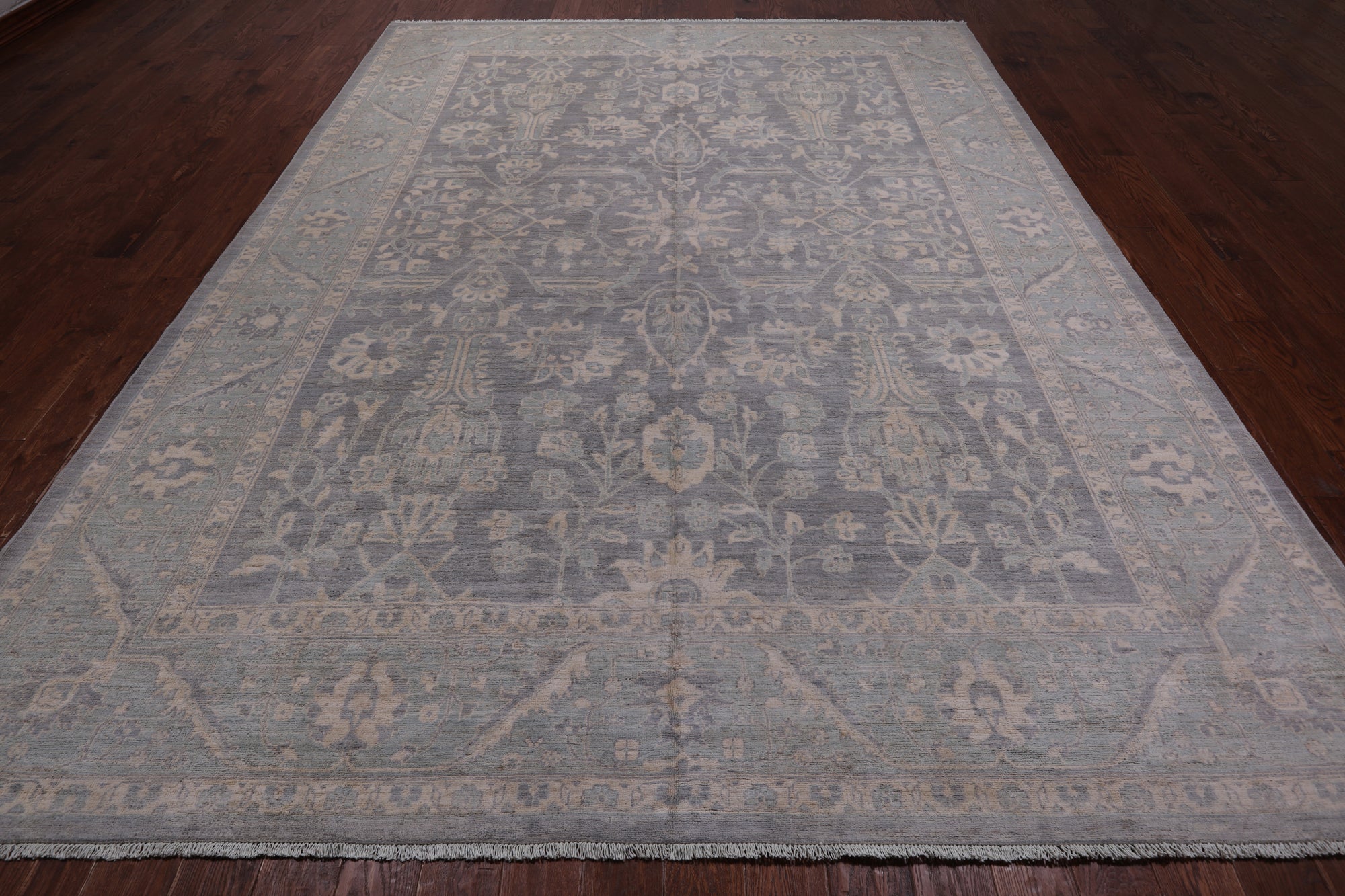 Grey Turkish Oushak Hand Knotted Wool Rug - 9' 0" X 12' 1"