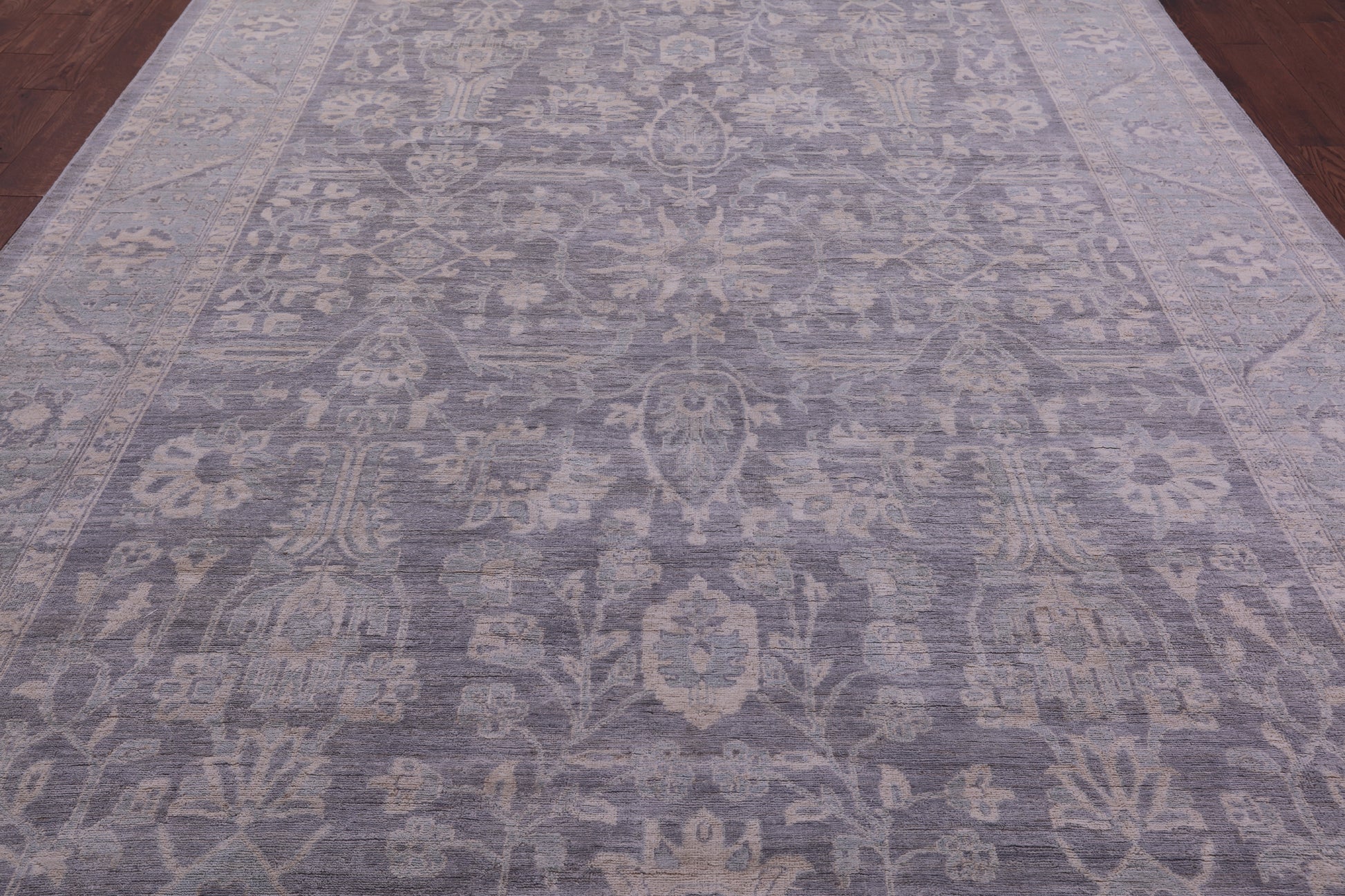 Grey Turkish Oushak Hand Knotted Wool Rug - 9' 0" X 12' 1" - Golden Nile