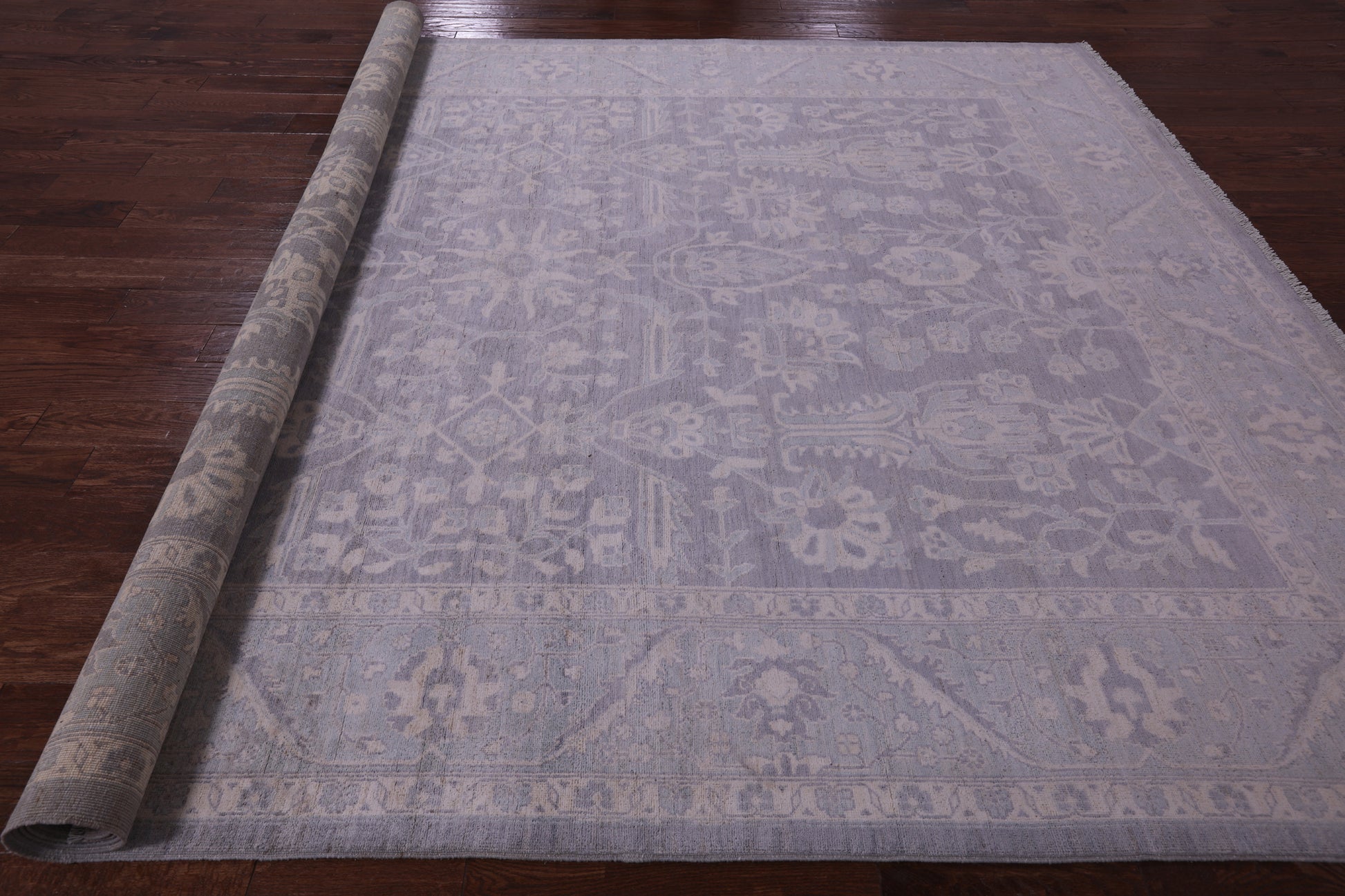 Grey Turkish Oushak Hand Knotted Wool Rug - 9' 0" X 12' 1" - Golden Nile
