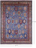 Blue Turkmen Ersari Hand Knotted Wool Rug - 8' 11" X 11' 10" - Golden Nile