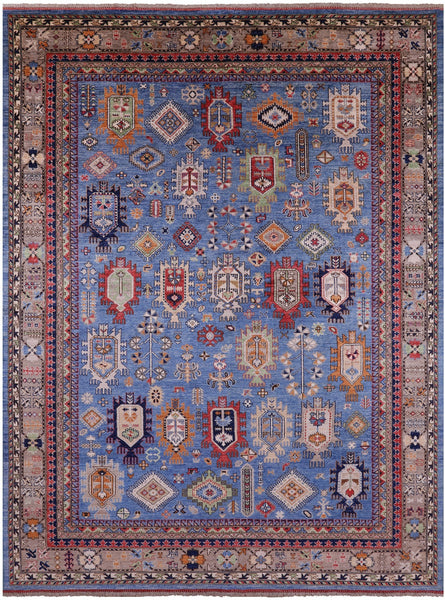 Blue Turkmen Ersari Hand Knotted Wool Rug - 8' 11" X 11' 10" - Golden Nile