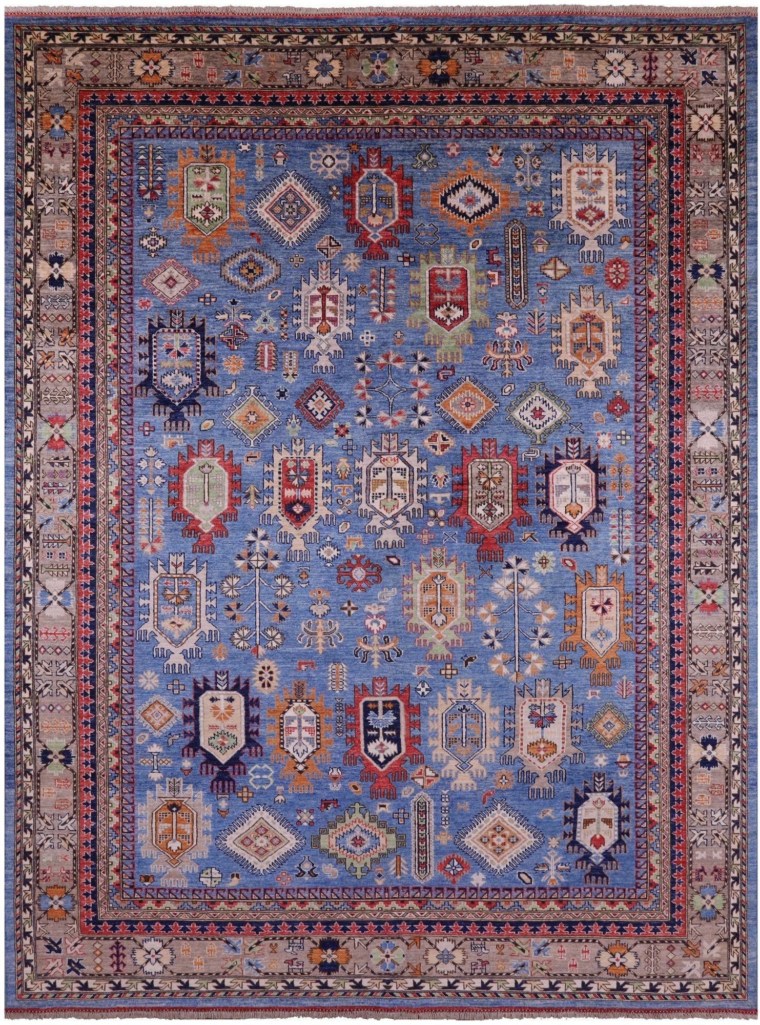 Blue Turkmen Ersari Hand Knotted Wool Rug - 8' 11" X 11' 10" - Golden Nile