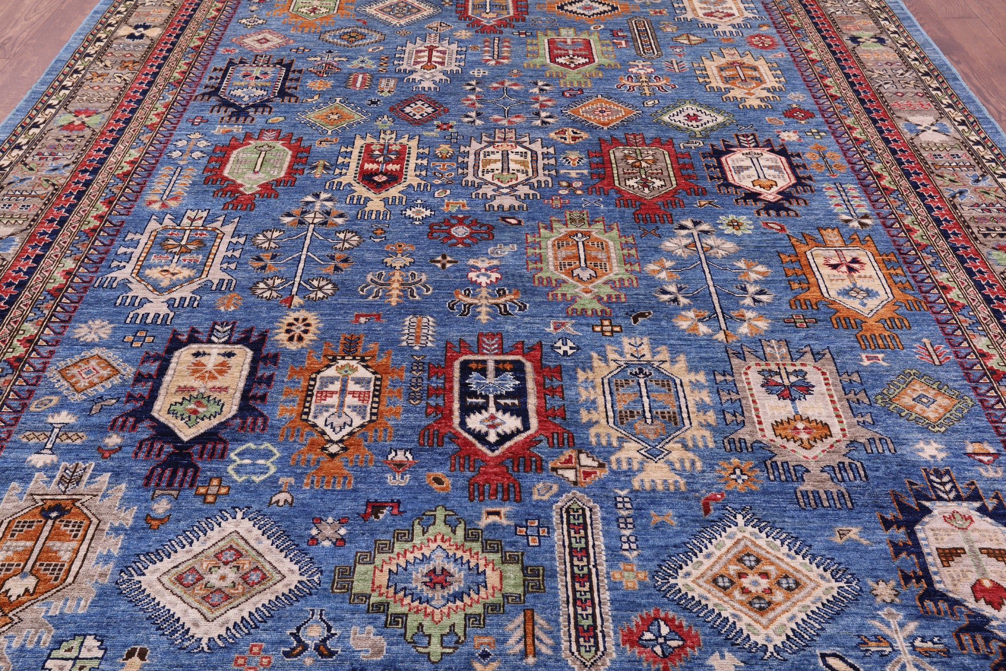 Blue Turkmen Ersari Hand Knotted Wool Rug - 8' 11" X 11' 10" - Golden Nile