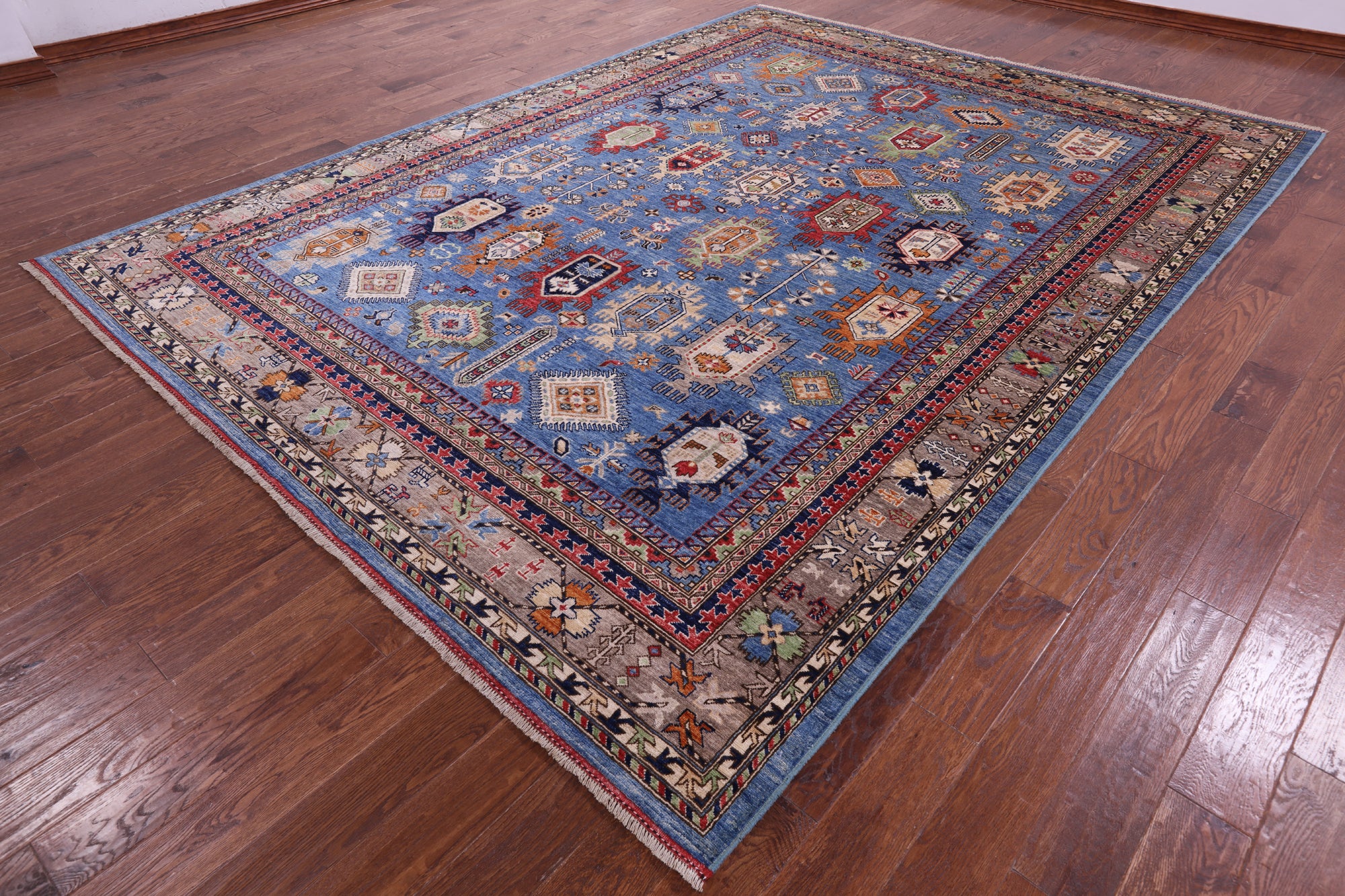Blue Turkmen Ersari Hand Knotted Wool Rug - 8' 11" X 11' 10" - Golden Nile