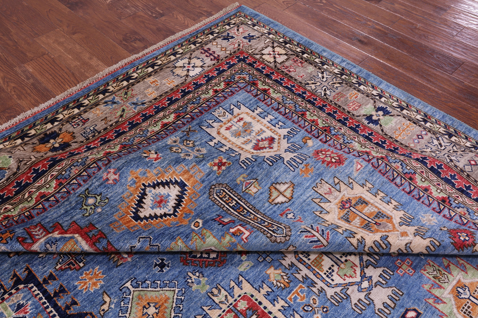 Blue Turkmen Ersari Hand Knotted Wool Rug - 8' 11" X 11' 10" - Golden Nile