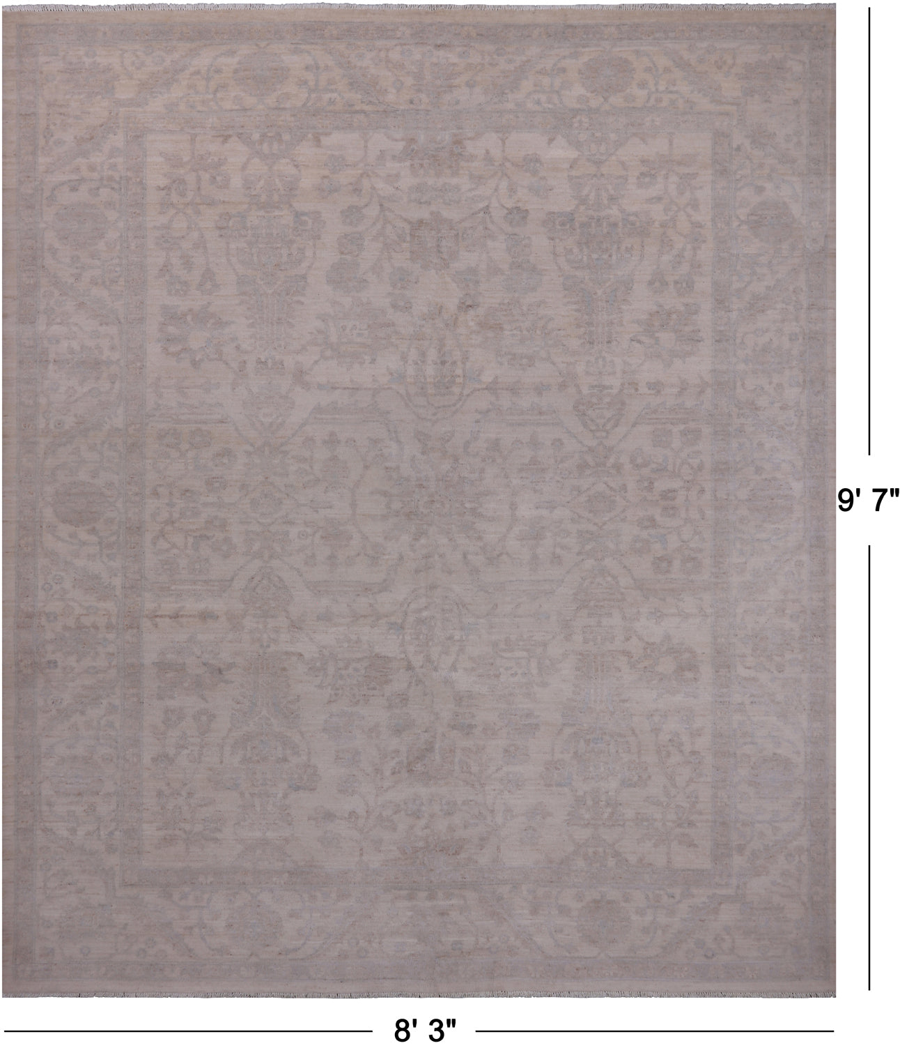 Ivory Turkish Oushak Hand Knotted Wool Rug - 8' 3" X 9' 7"