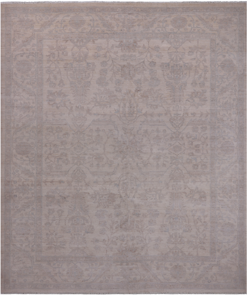 Ivory Turkish Oushak Hand Knotted Wool Rug - 8' 3" X 9' 7"