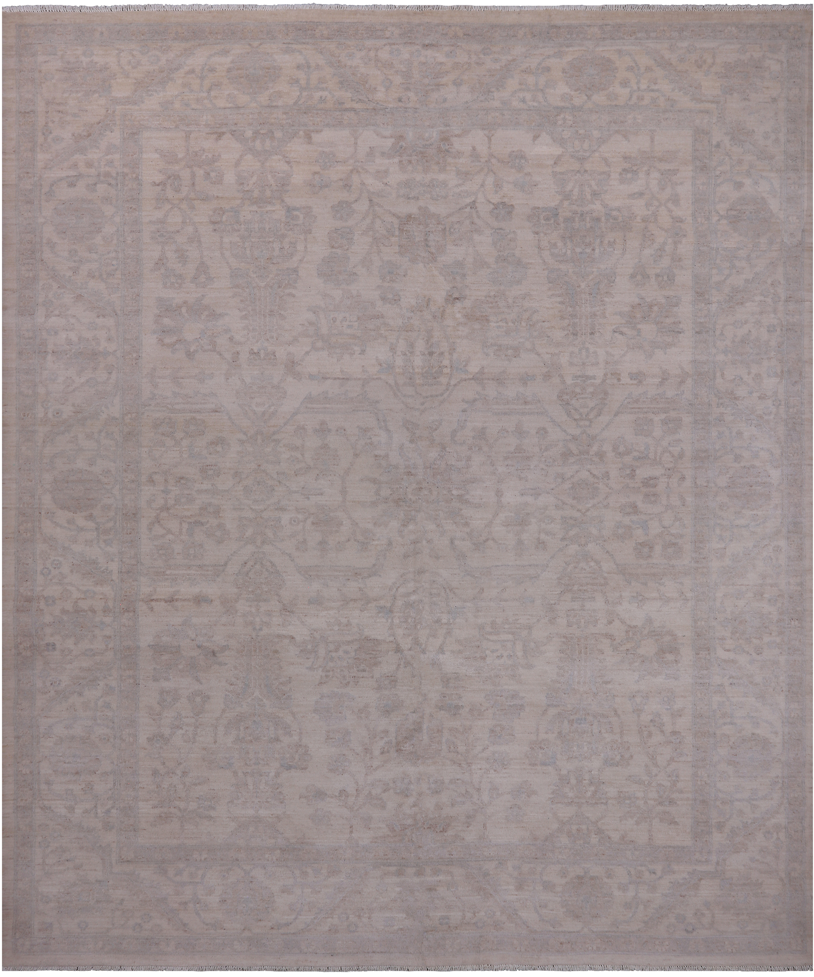 Ivory Turkish Oushak Hand Knotted Wool Rug - 8' 3" X 9' 7"