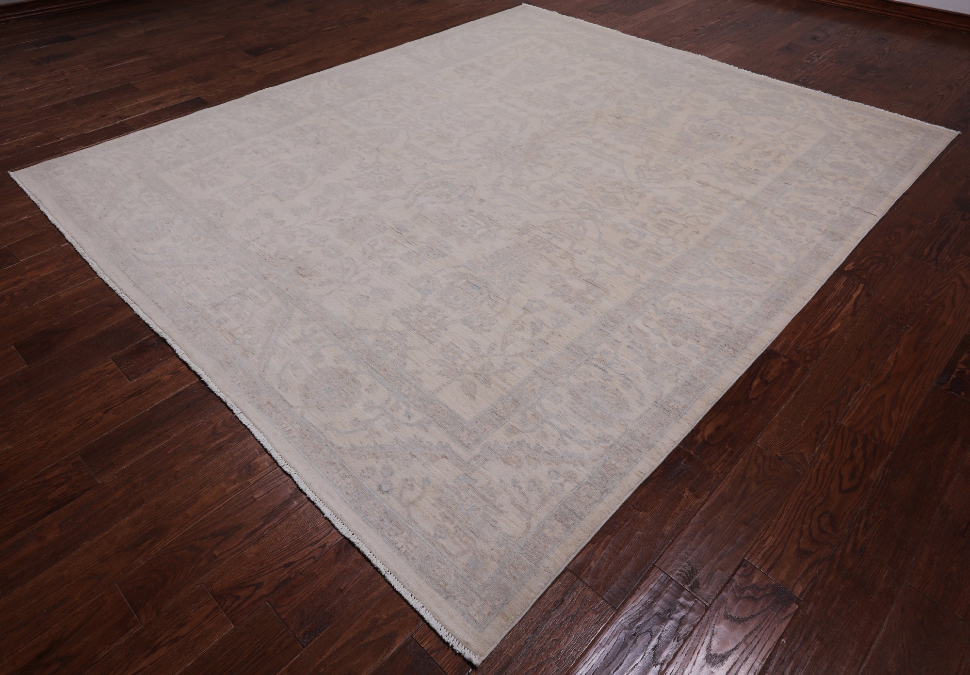 Ivory Turkish Oushak Hand Knotted Wool Rug - 8' 3" X 9' 7"