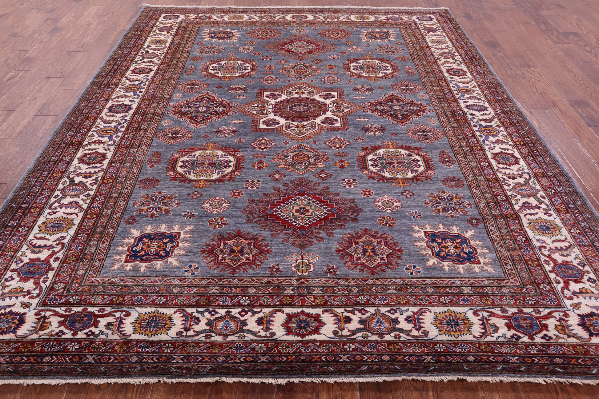 Grey Super Kazak Hand Knotted Wool Rug - 8' 6" X 10' 1" - Golden Nile