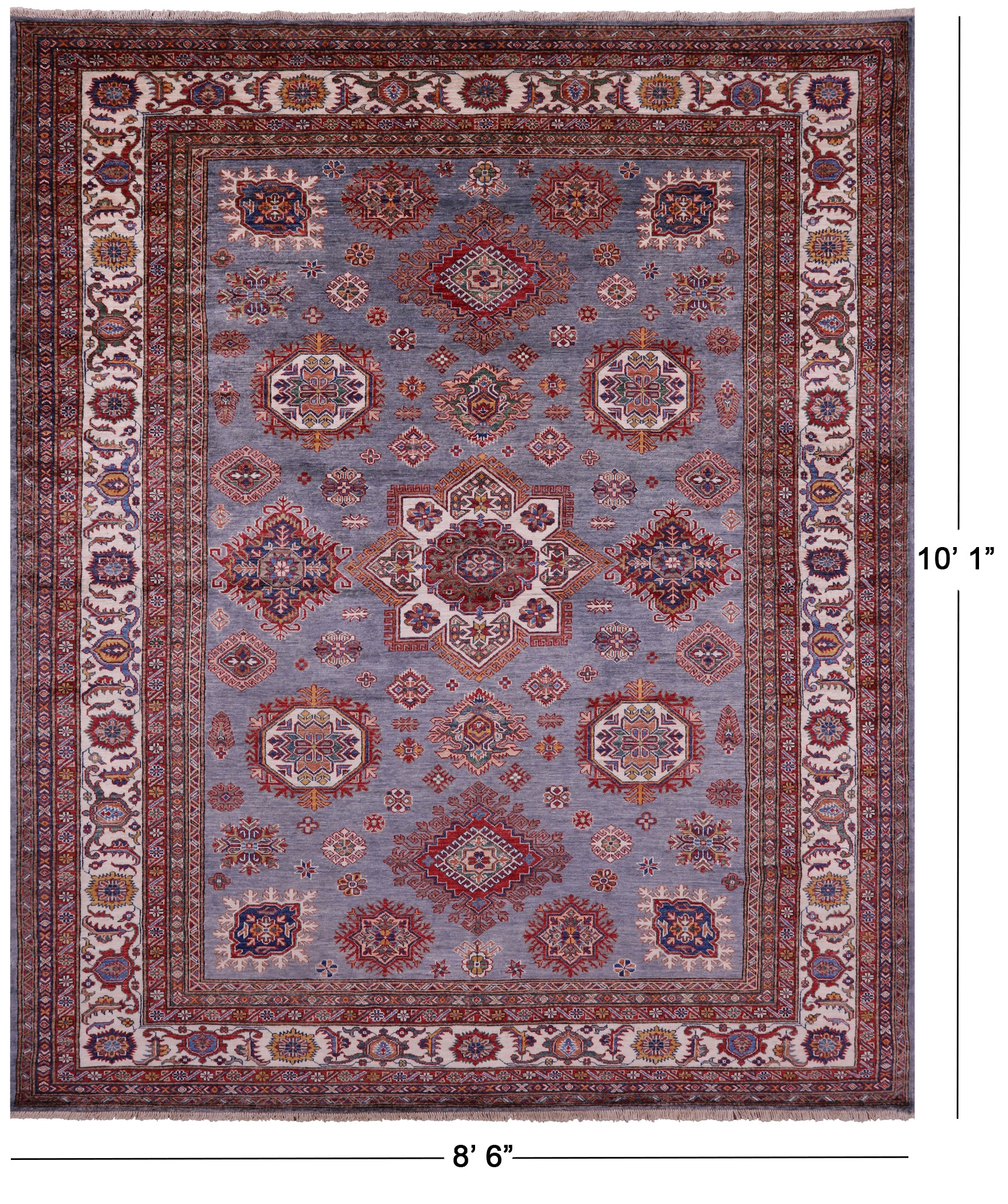 Grey Super Kazak Hand Knotted Wool Rug - 8' 6" X 10' 1" - Golden Nile