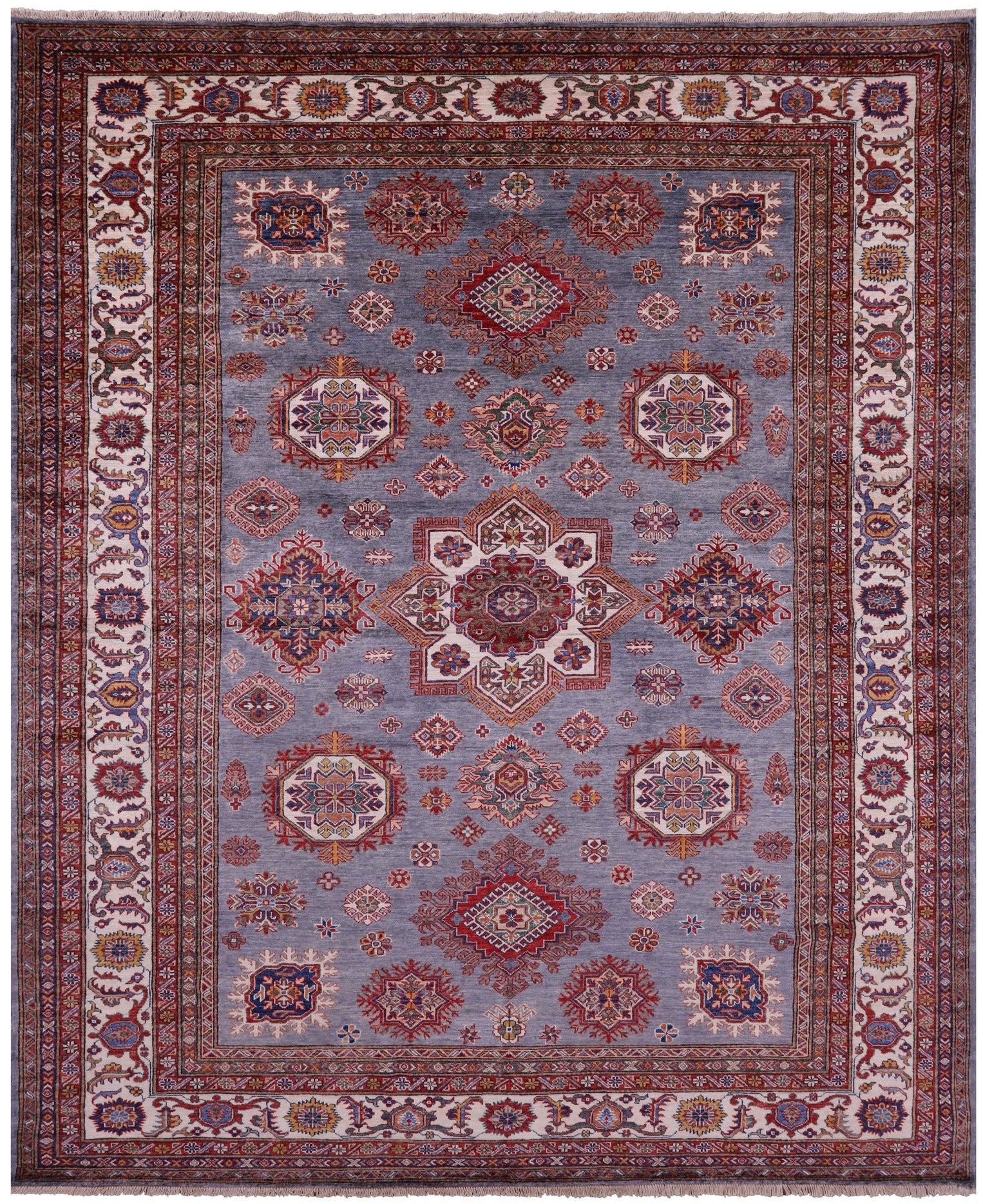 Grey Super Kazak Hand Knotted Wool Rug - 8' 6" X 10' 1" - Golden Nile