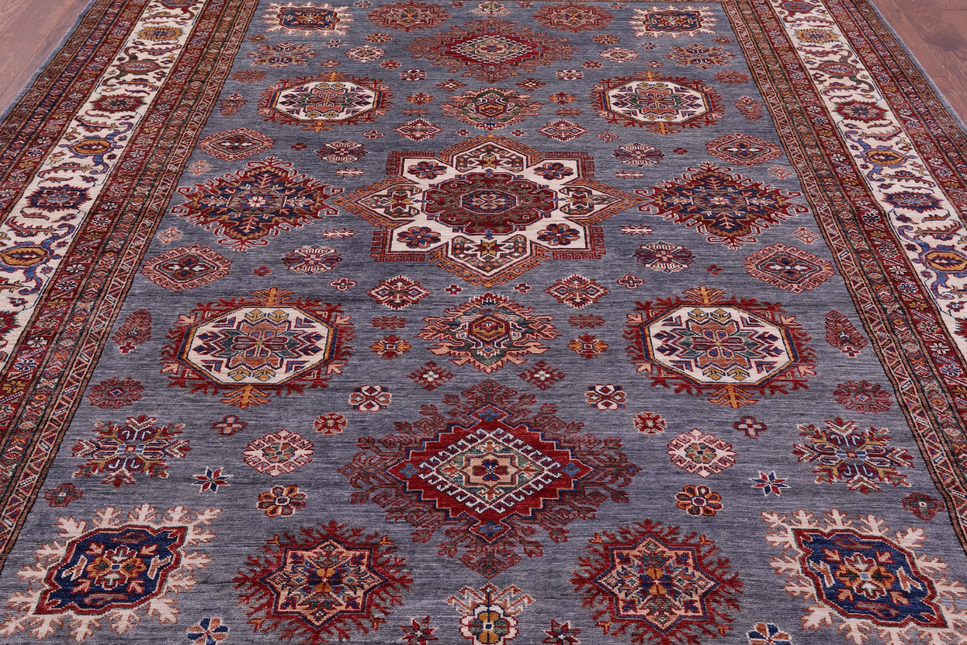 Grey Super Kazak Hand Knotted Wool Rug - 8' 6" X 10' 1" - Golden Nile