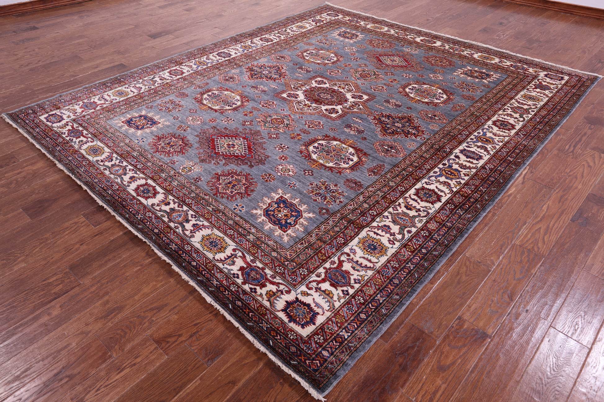 Grey Super Kazak Hand Knotted Wool Rug - 8' 6" X 10' 1" - Golden Nile