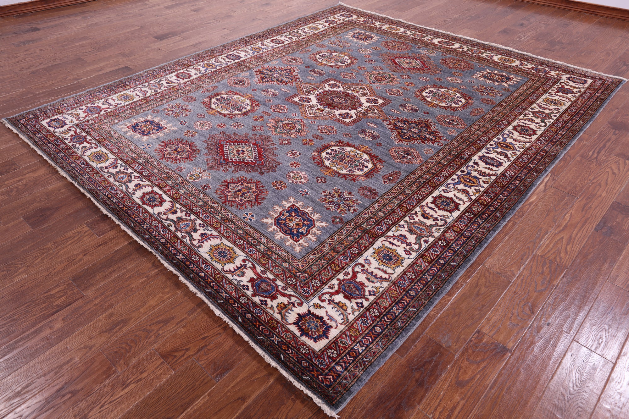 Grey Super Kazak Hand Knotted Wool Rug - 8' 6" X 10' 1" - Golden Nile
